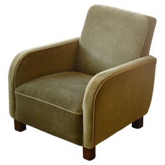 1930-40s Danish Art Deco or Early Midcentury Lounge Chair in Green Mohair