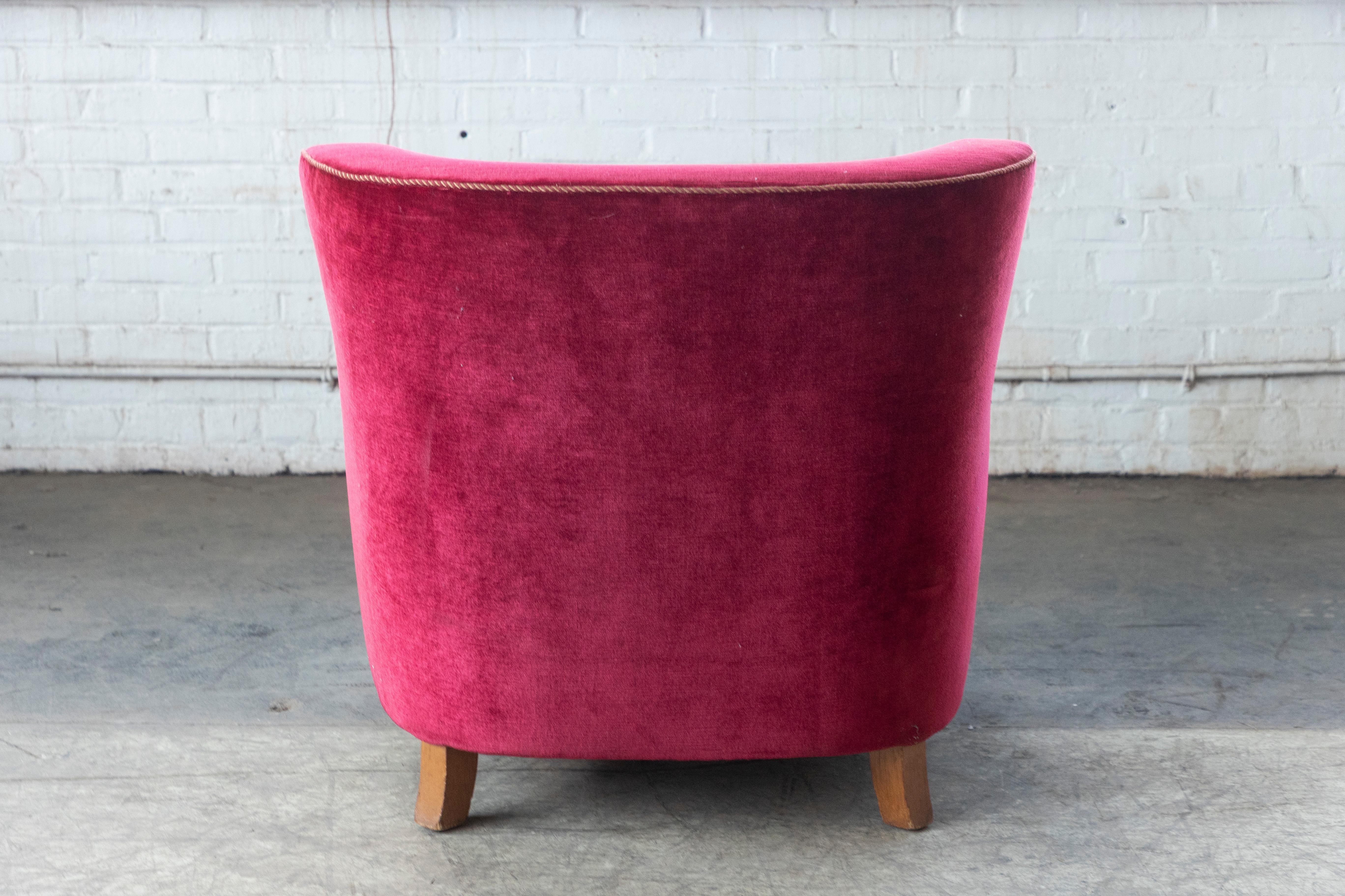 1930-40s Danish Art Deco or Early Midcentury Lounge Chair in Red Mohair 5