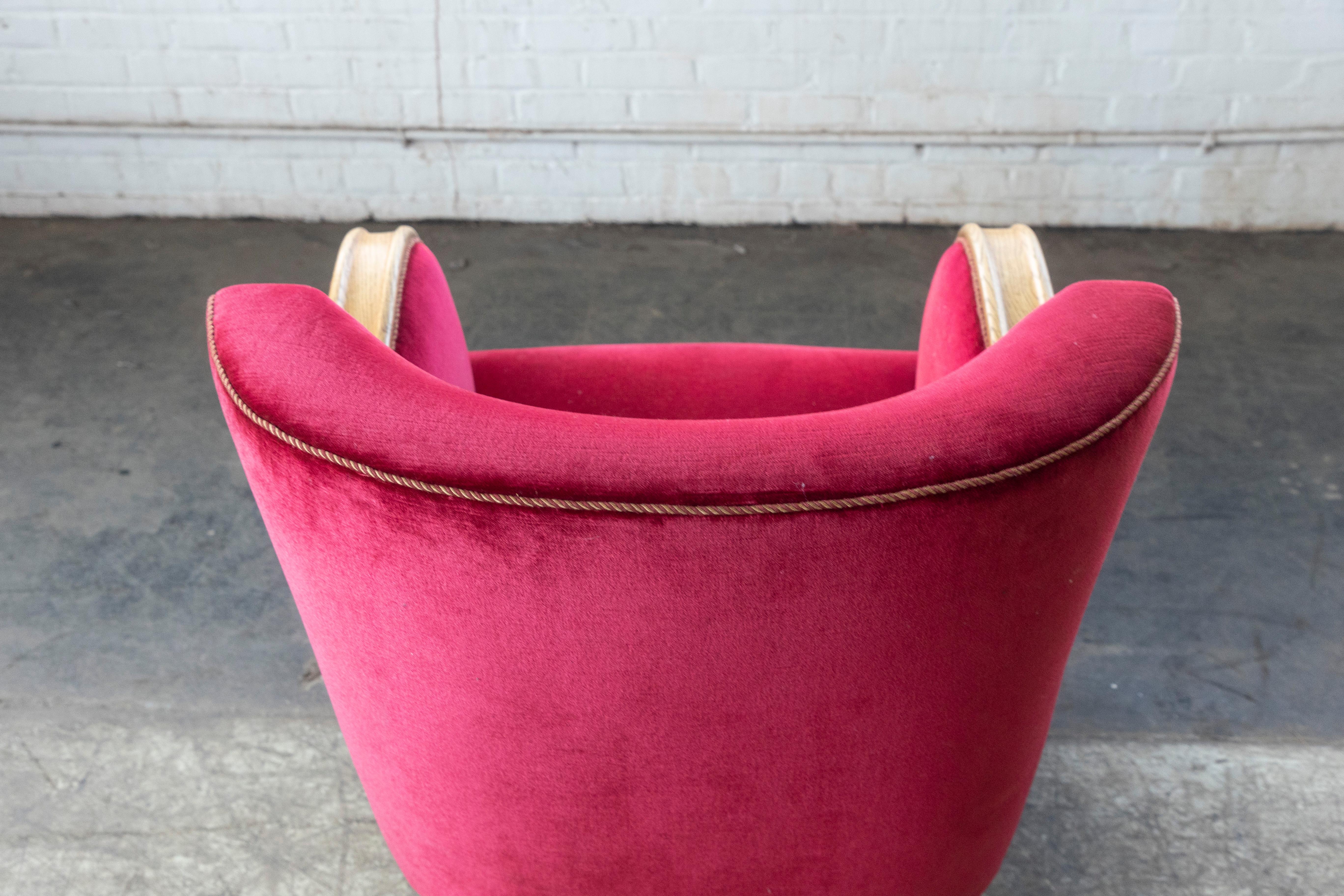 1930-40s Danish Art Deco or Early Midcentury Lounge Chair in Red Mohair 6
