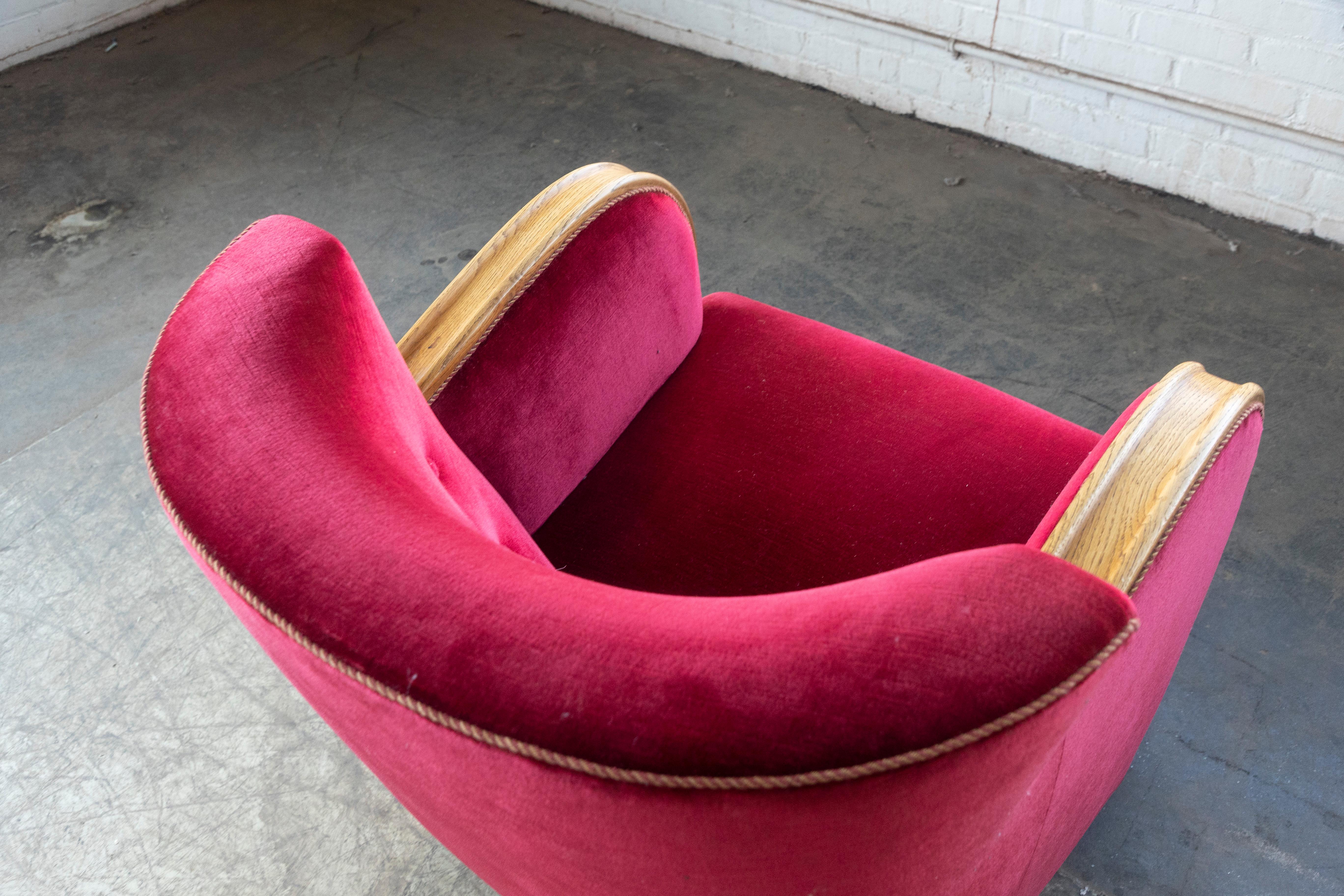 1930-40s Danish Art Deco or Early Midcentury Lounge Chair in Red Mohair 7