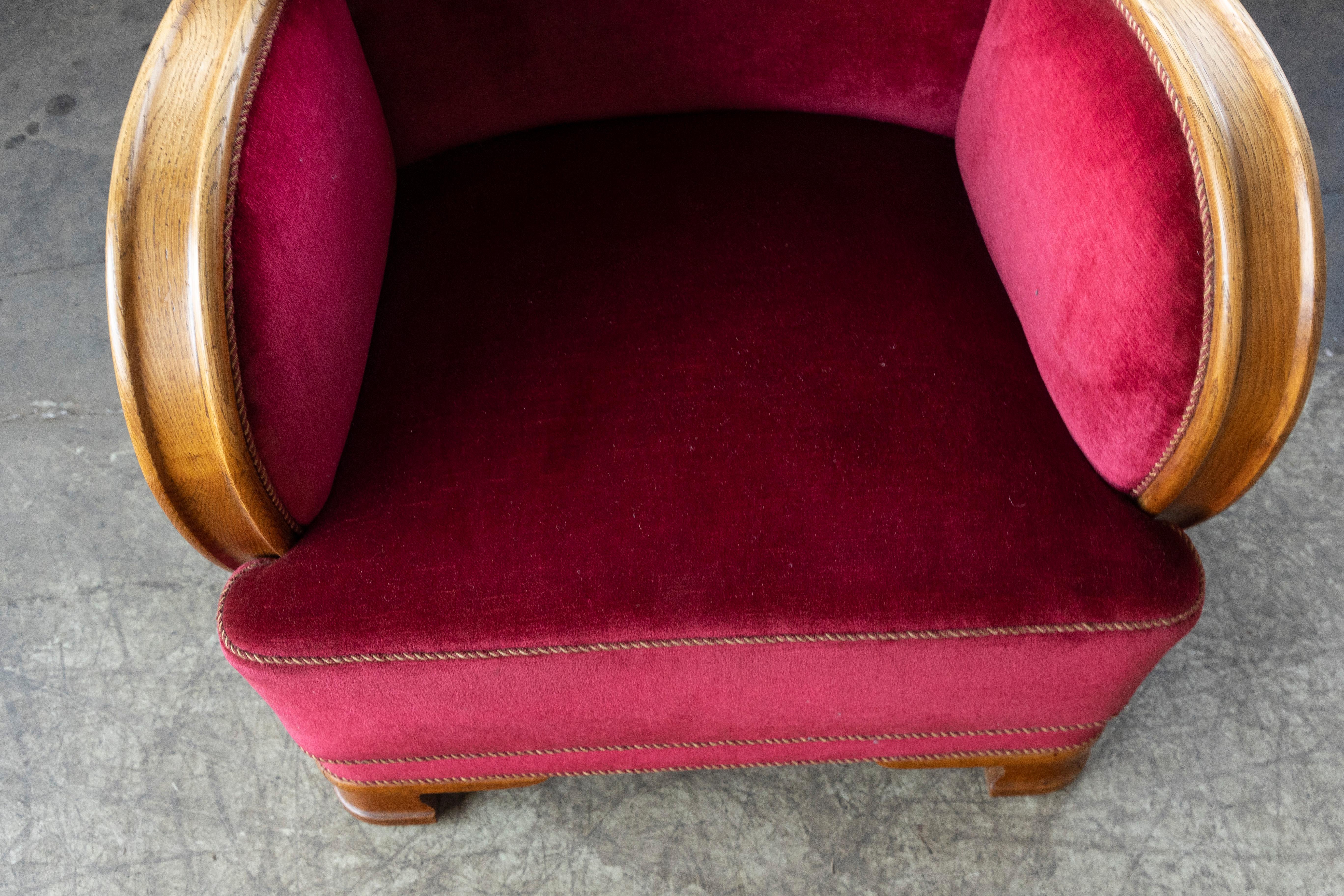 1930-40s Danish Art Deco or Early Midcentury Lounge Chair in Red Mohair 3