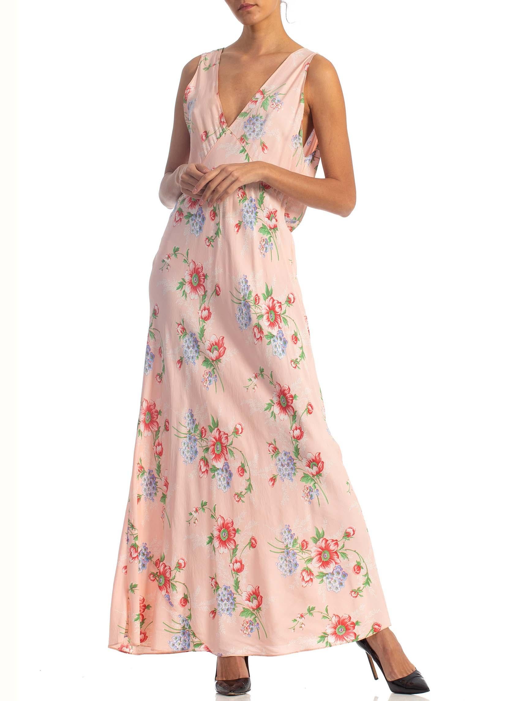 Women's 1940S Floral Bias Cut Rayon Negligee With Lace Neck Line Slip Dress XL For Sale