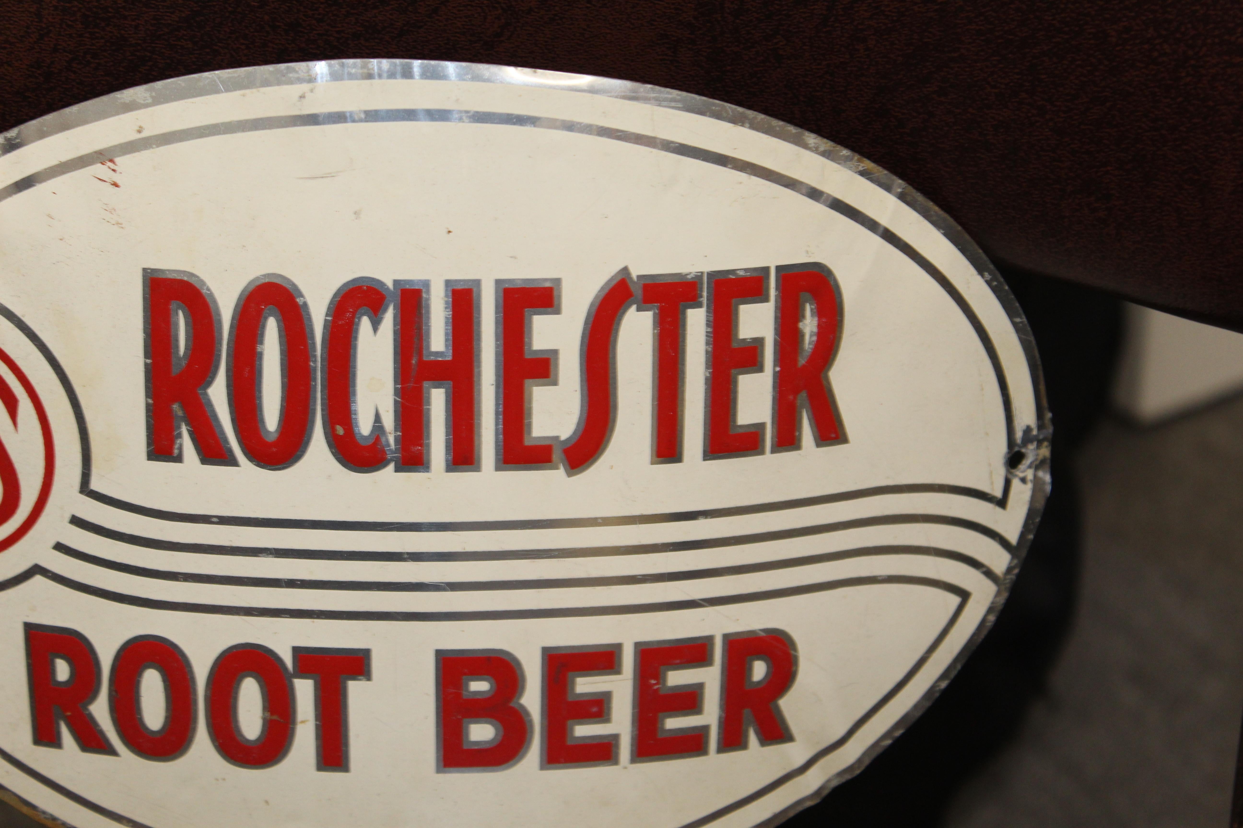 American 1930s-1940s JHS Rochester Root Beer Sign For Sale