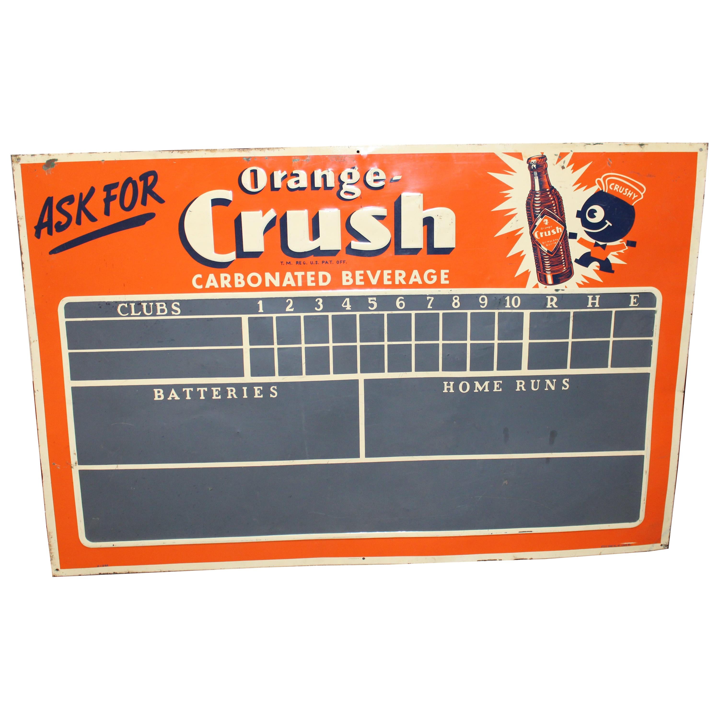1930s-1940s Orange Crush Tin Advertising Scoreboard Sign For Sale