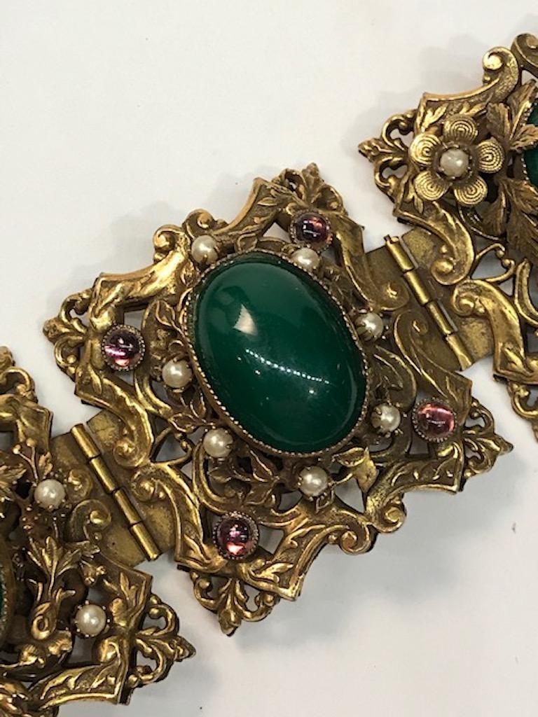 1930/40s Ornate 4 Panel Wide Gold Bracelet 4