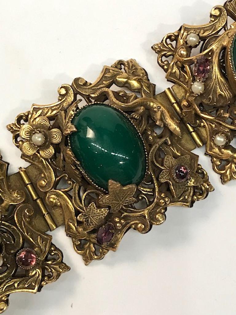 1930/40s Ornate 4 Panel Wide Gold Bracelet 5