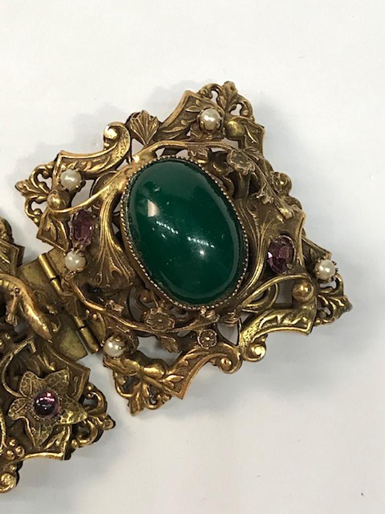 1930/40s Ornate 4 Panel Wide Gold Bracelet 6