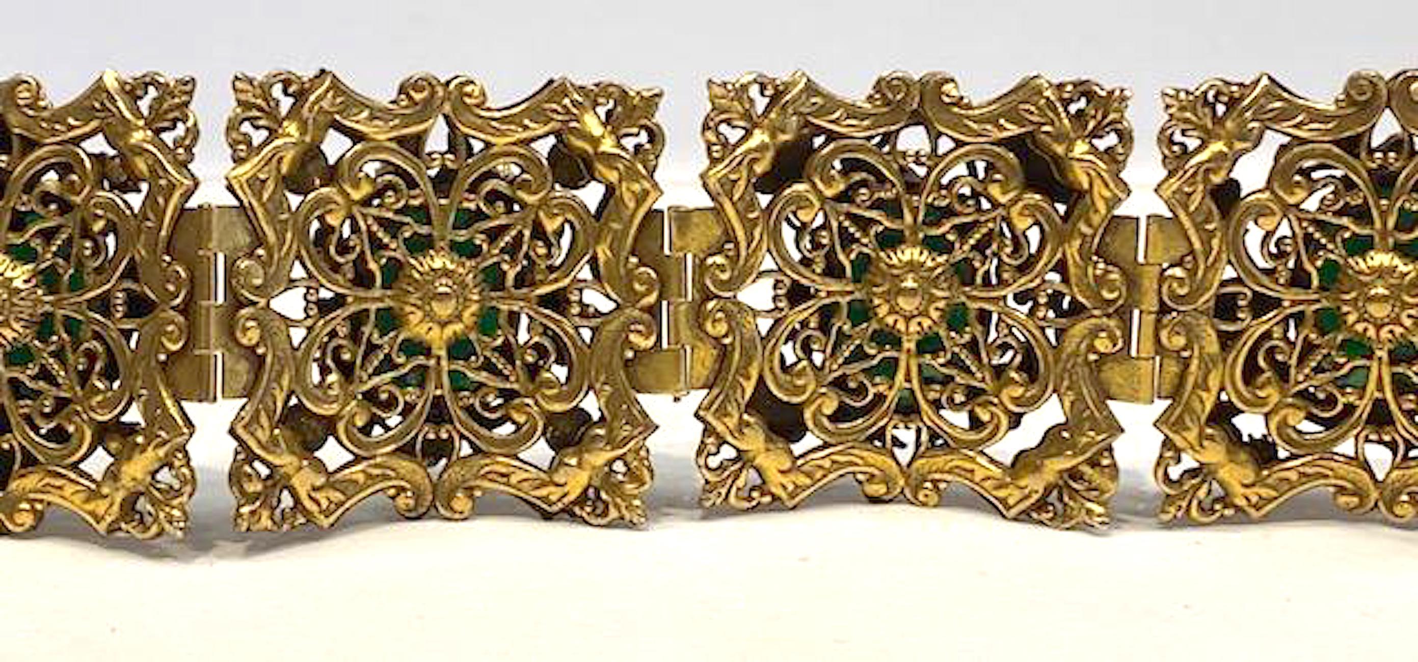 1930/40s Ornate 4 Panel Wide Gold Bracelet 7