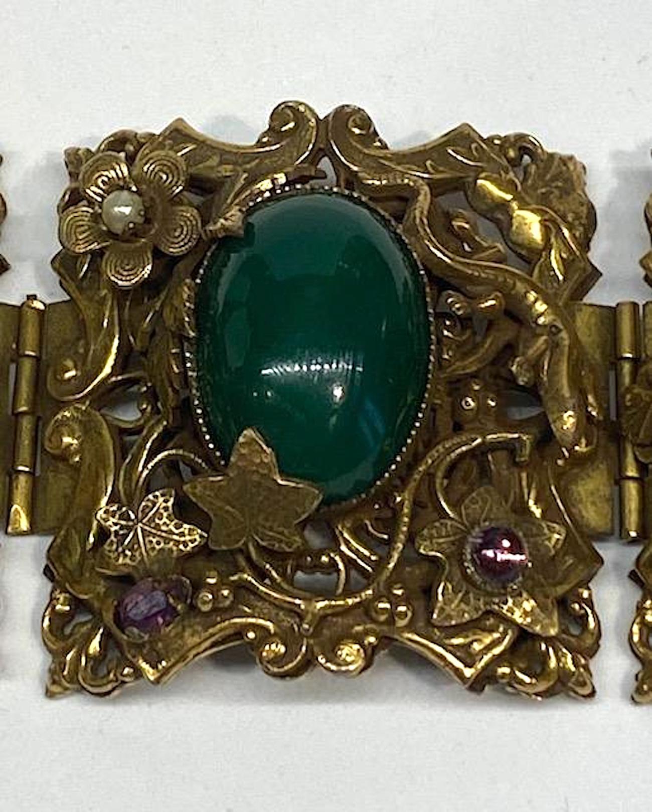 1930/40s Ornate 4 Panel Wide Gold Bracelet 10