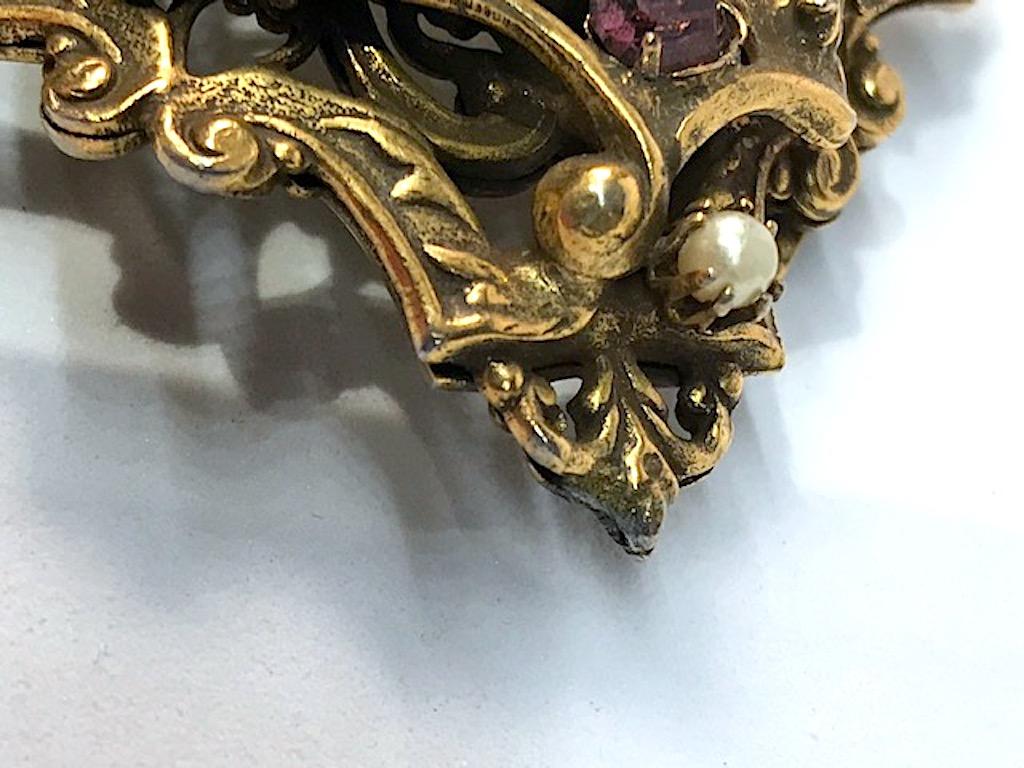 1930/40s Ornate 4 Panel Wide Gold Bracelet 11