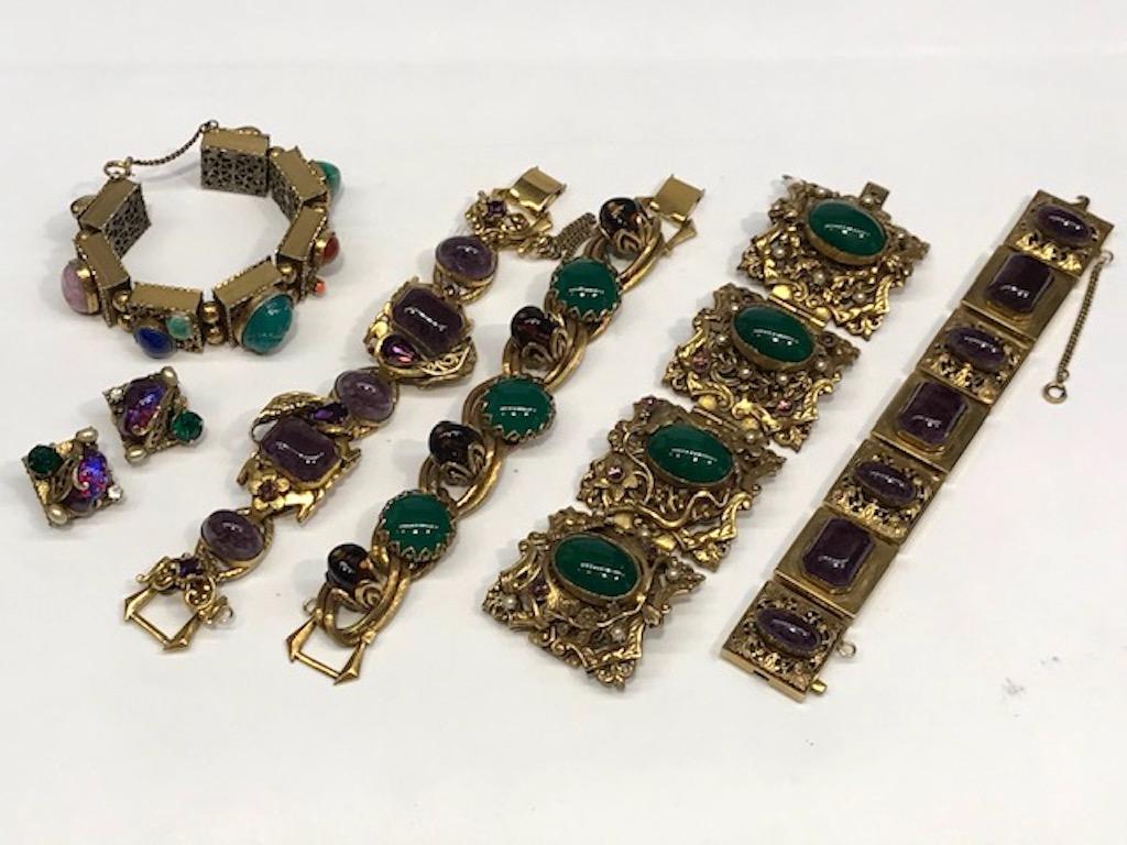 1930/40s Ornate 4 Panel Wide Gold Bracelet 12