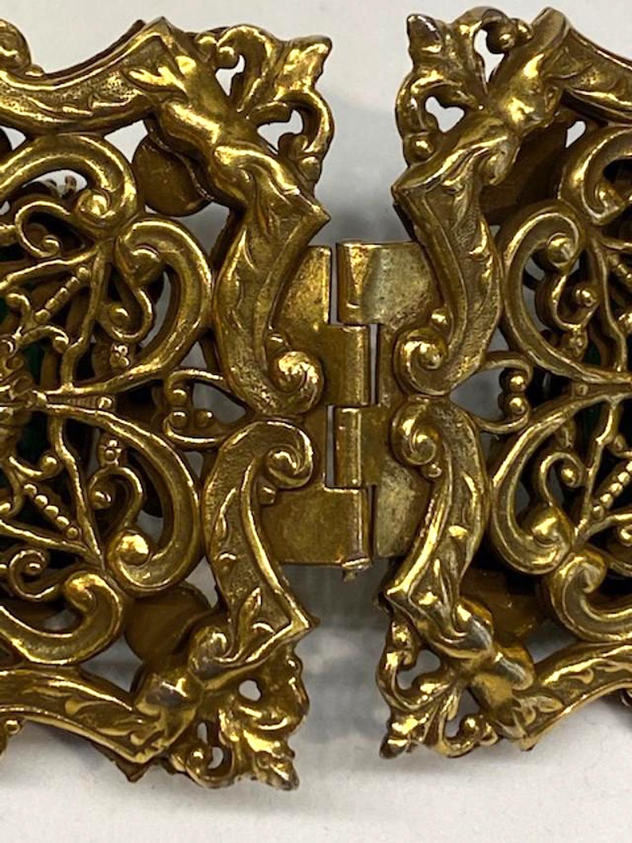 1930/40s Ornate 4 Panel Wide Gold Bracelet 1