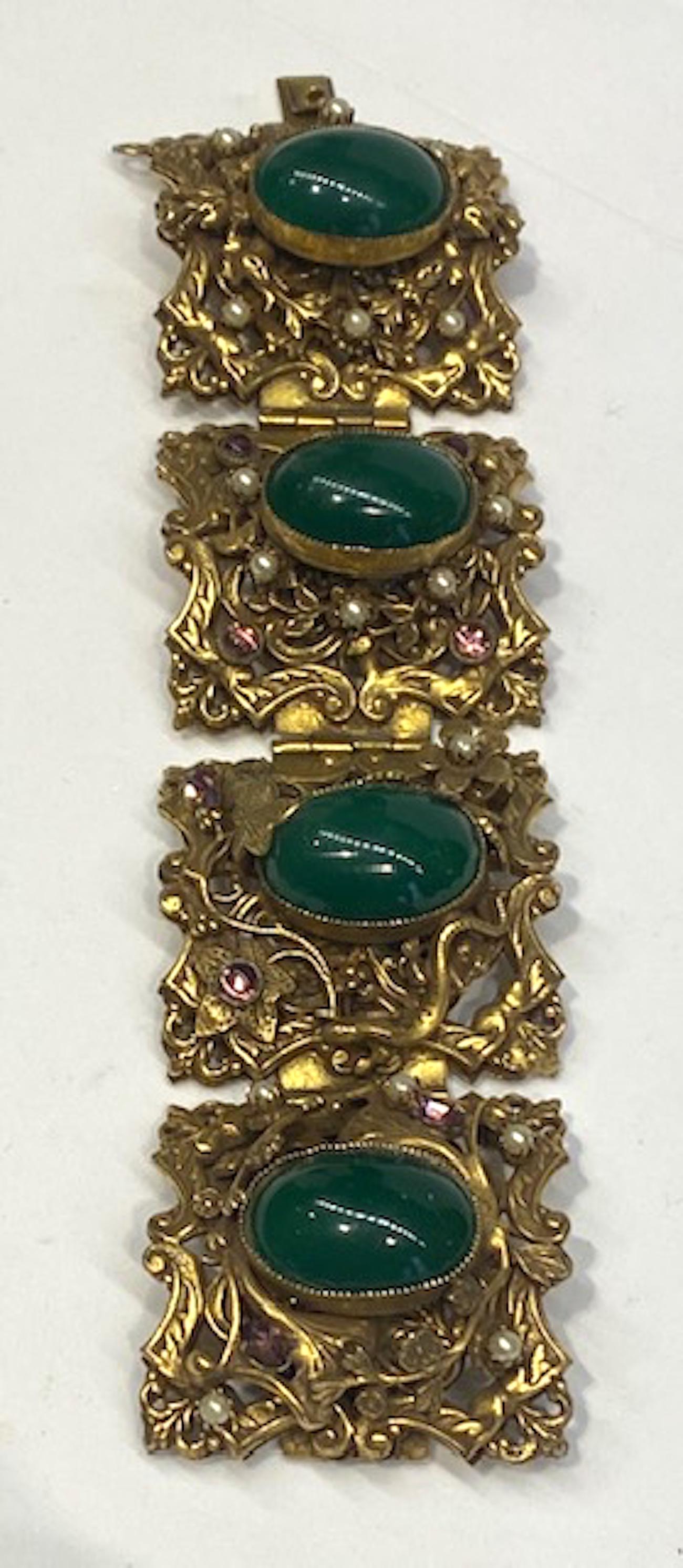 1930/40s Ornate 4 Panel Wide Gold Bracelet 2