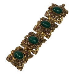 Vintage 1930/40s Ornate 4 Panel Wide Gold Bracelet