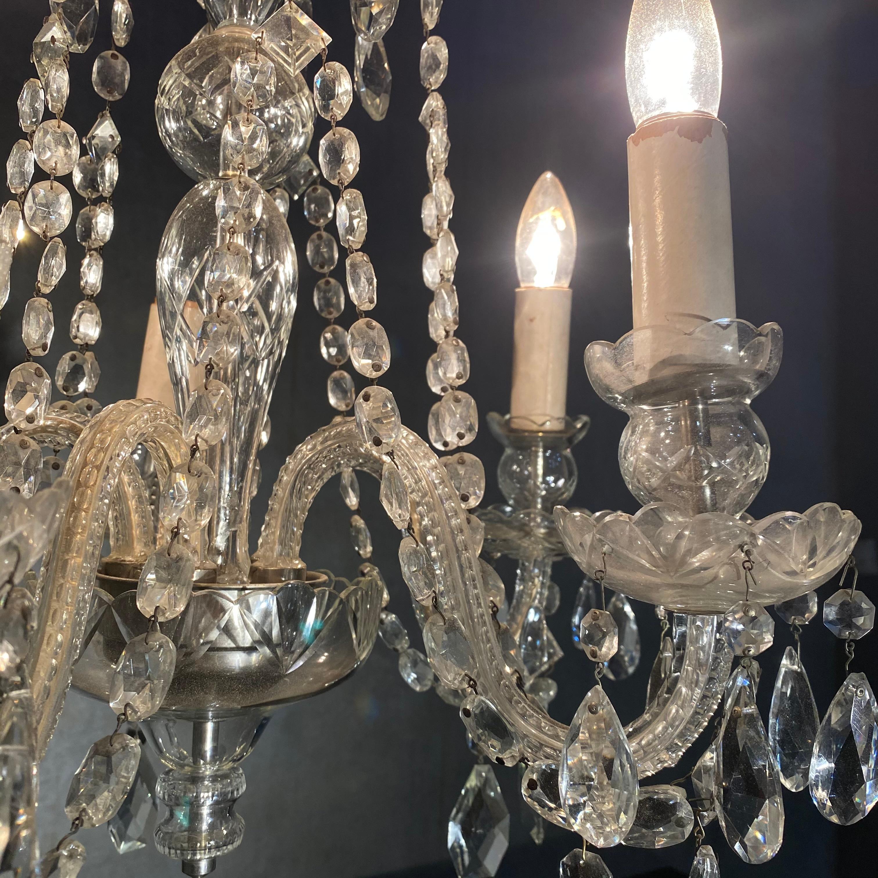 Mid-20th Century 1930 5 Arm Crystal Glass Chandelier For Sale