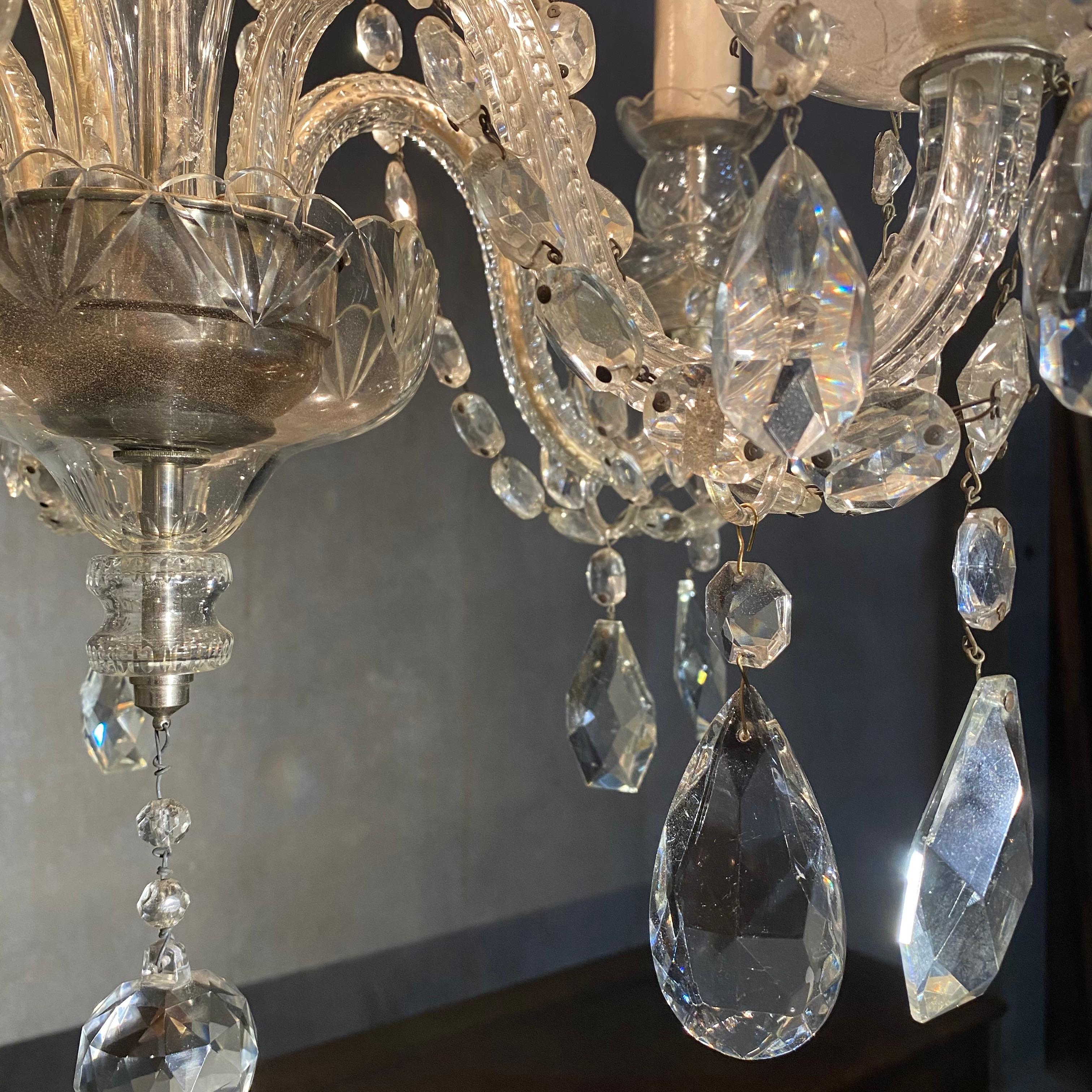 1930 5 Arm Crystal Glass Chandelier For Sale 1