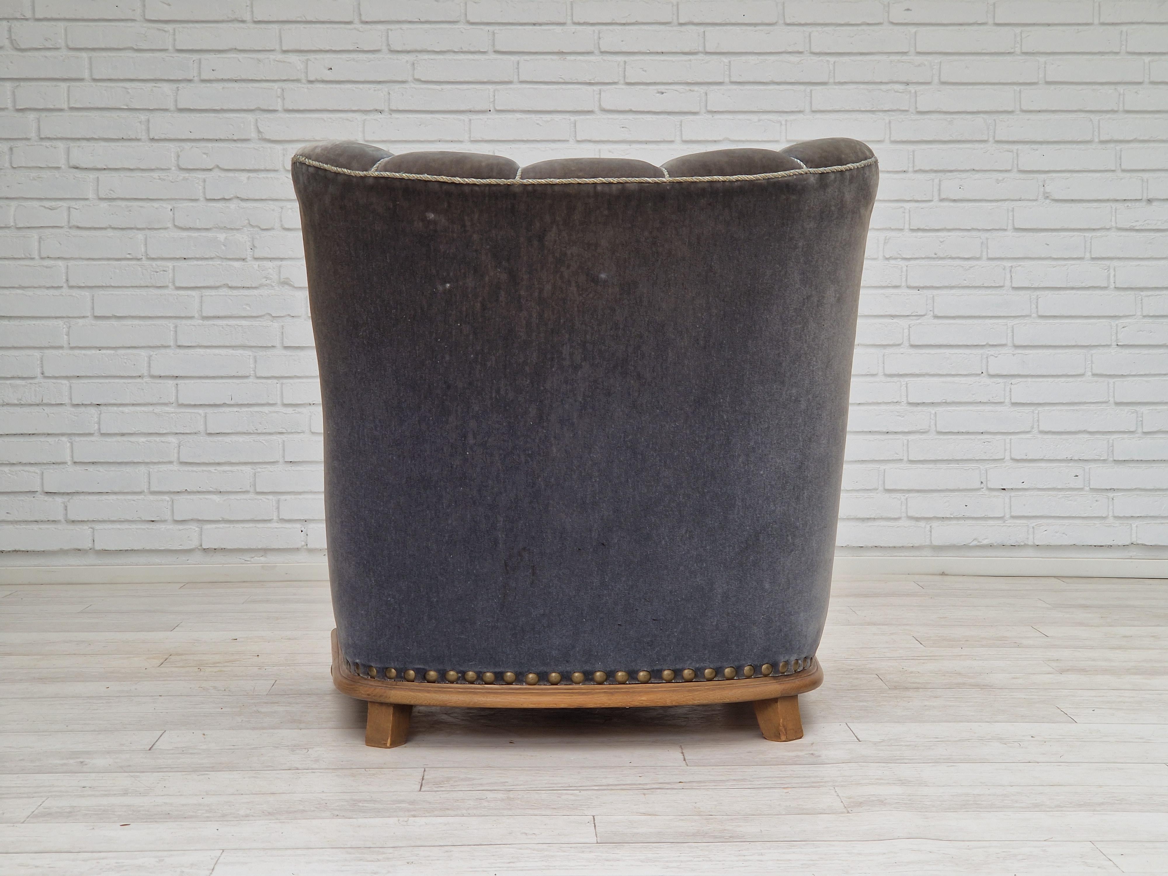1930-50s Danish Art Deco Design, Relax Chair in Original Ocean Blue Velour 2