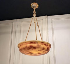1930 Alabaster Pendant With Rope Suspension and Alabaster Matching Canopy Sweden
