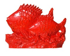 Sculpture italienne de poissons en céramique rouge Angelo Biancini SCI de 1930