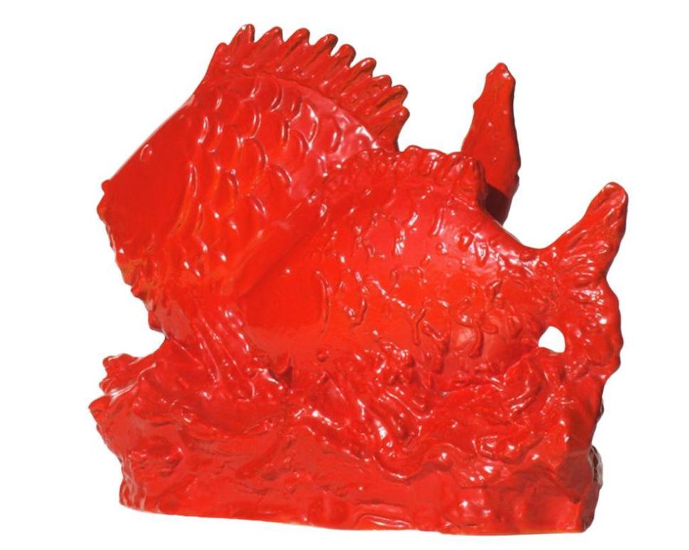 Art déco Sculpture italienne de poissons en céramique rouge Angelo Biancini SCI de 1930 en vente