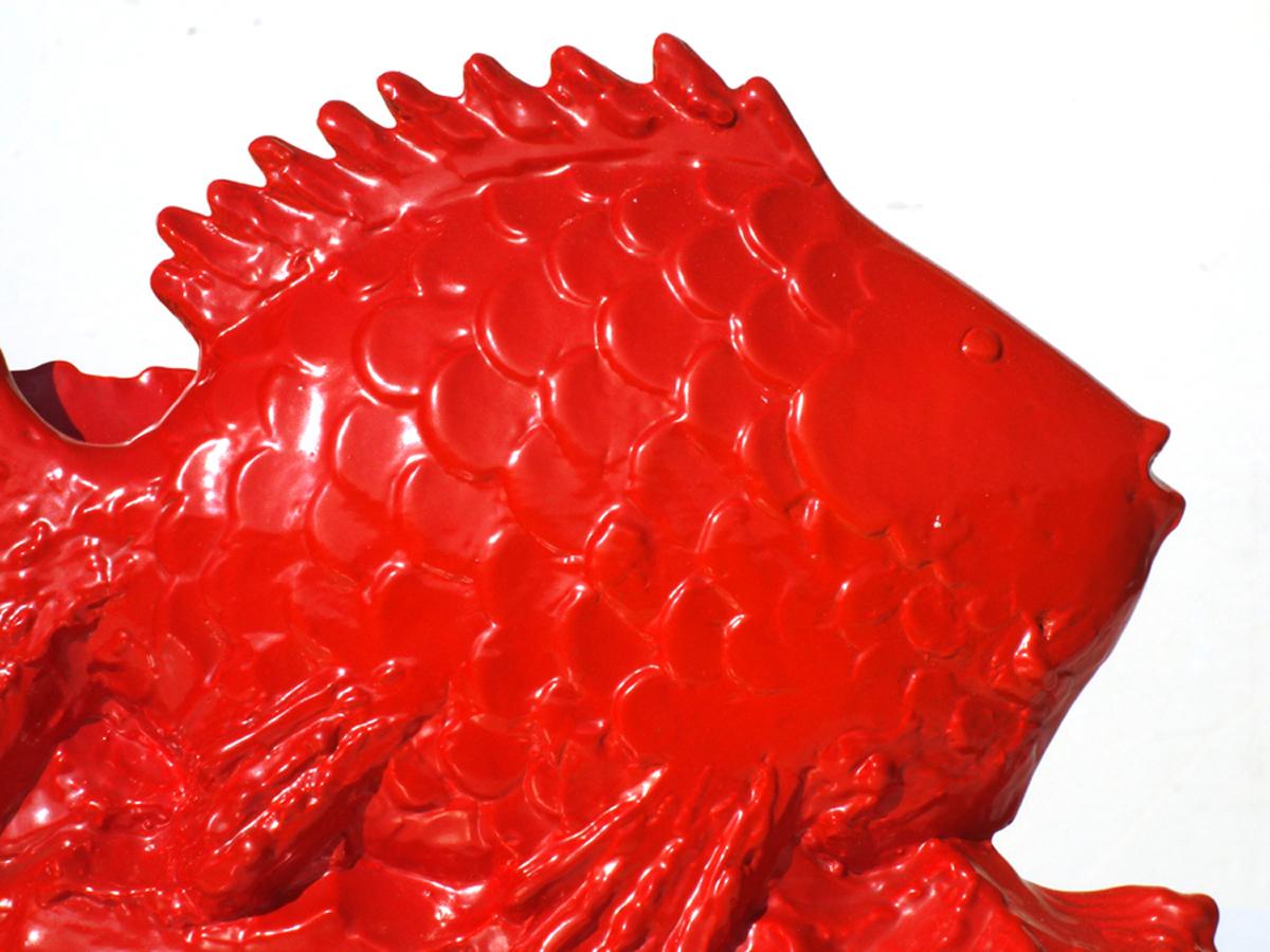 Céramique Sculpture italienne de poissons en céramique rouge Angelo Biancini SCI de 1930 en vente