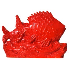 1930 Angelo Biancini SCI Italian Ceramic Sculpture Red Pottery Fishes