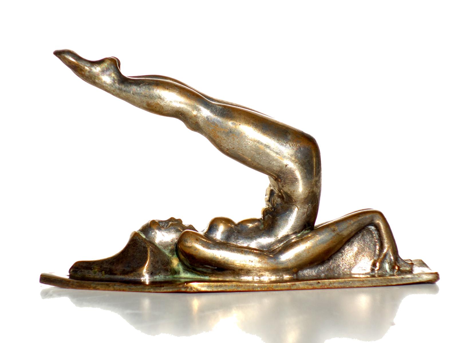 Italian 1930 Annie Fokker Cottrau Art Deco Silver Bronze Sculpture Woman Figure For Sale