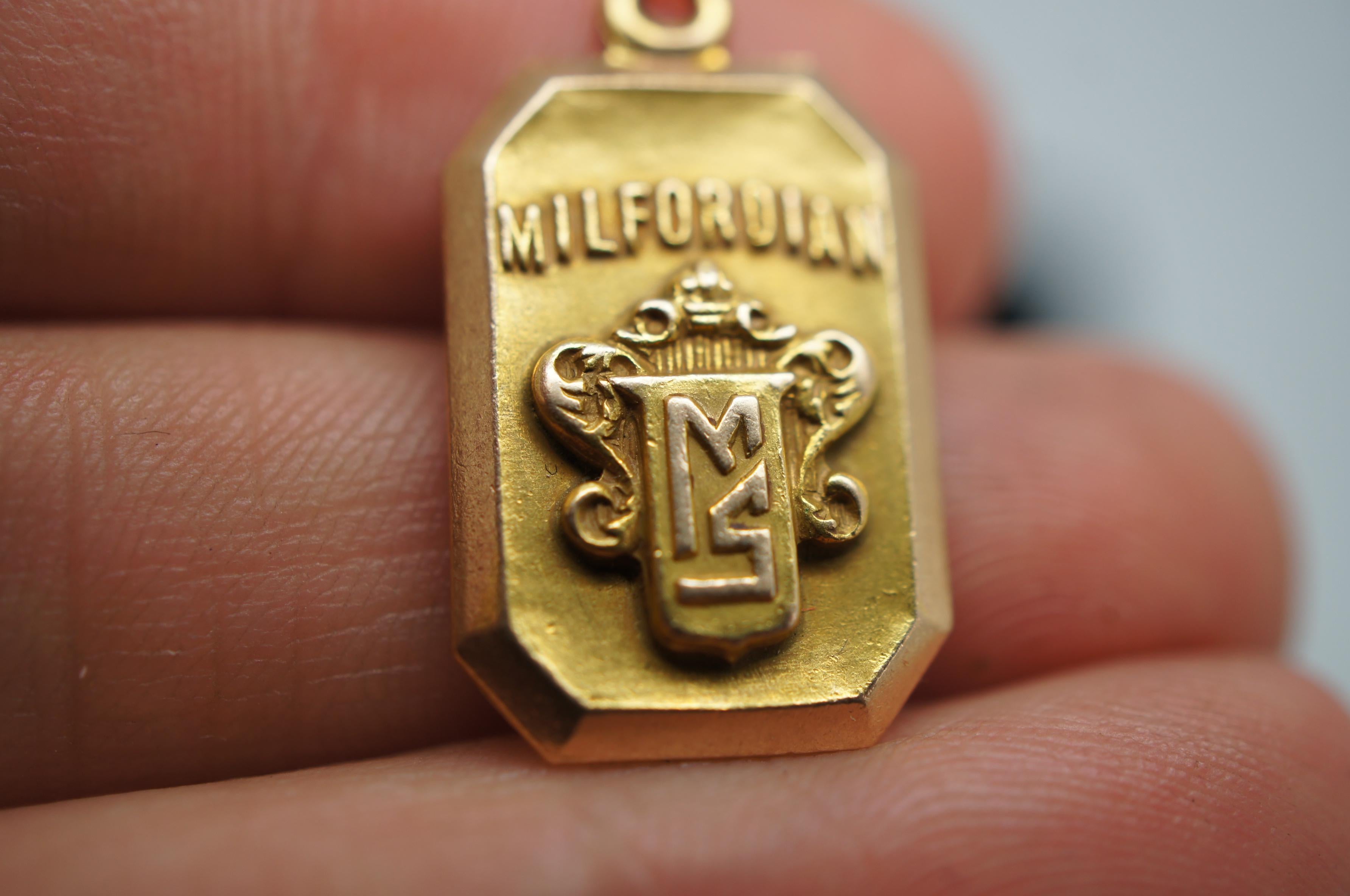 Mid-20th Century 1930 Antique 10K Gold Milfordian Milford School Crest Charm Panikoff 3.8g