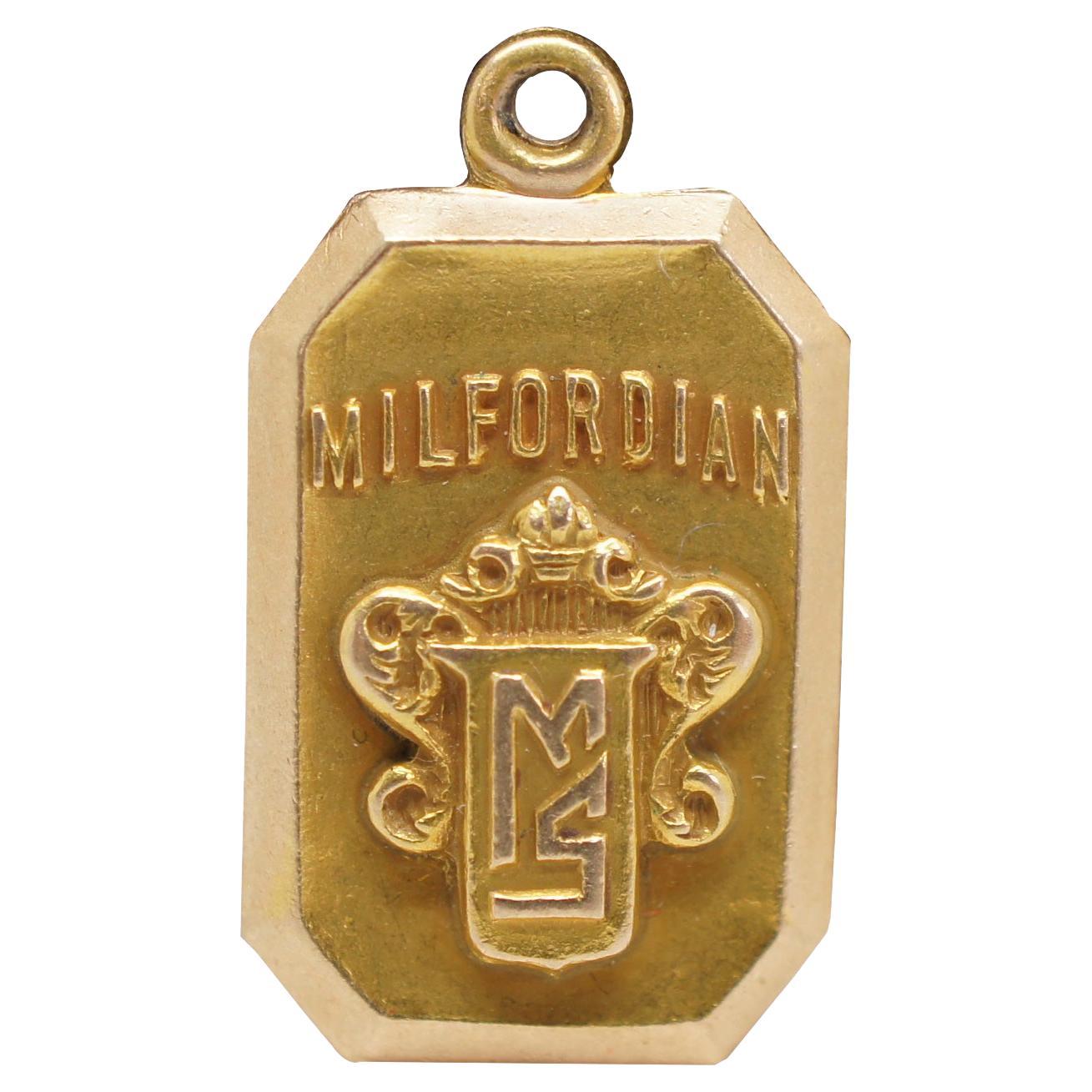 1930 Antique 10K Gold Milfordian Milford School Crest Charm Panikoff 3.8g