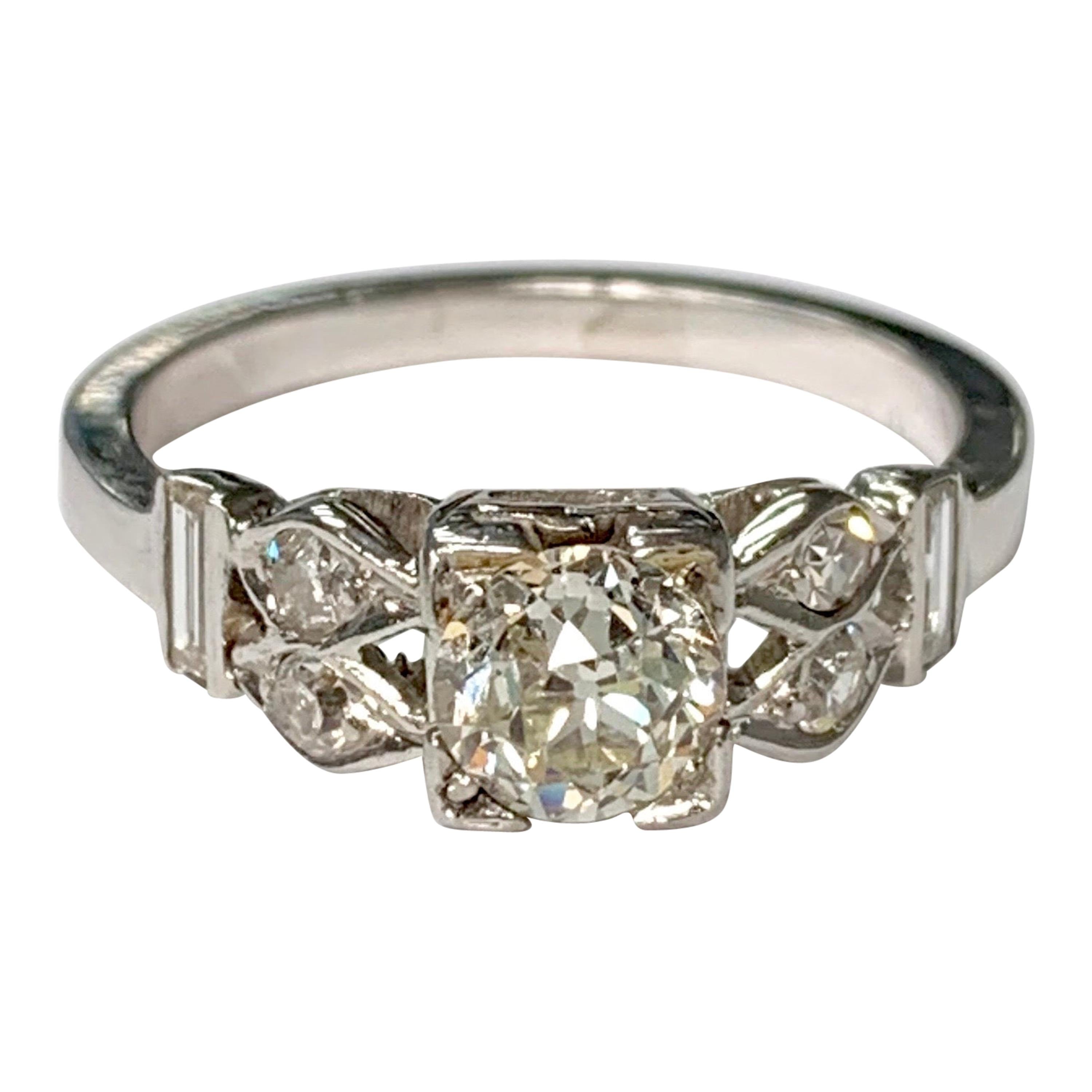 1930 Antique Old Cut Diamond Ring in 18K White Gold For Sale