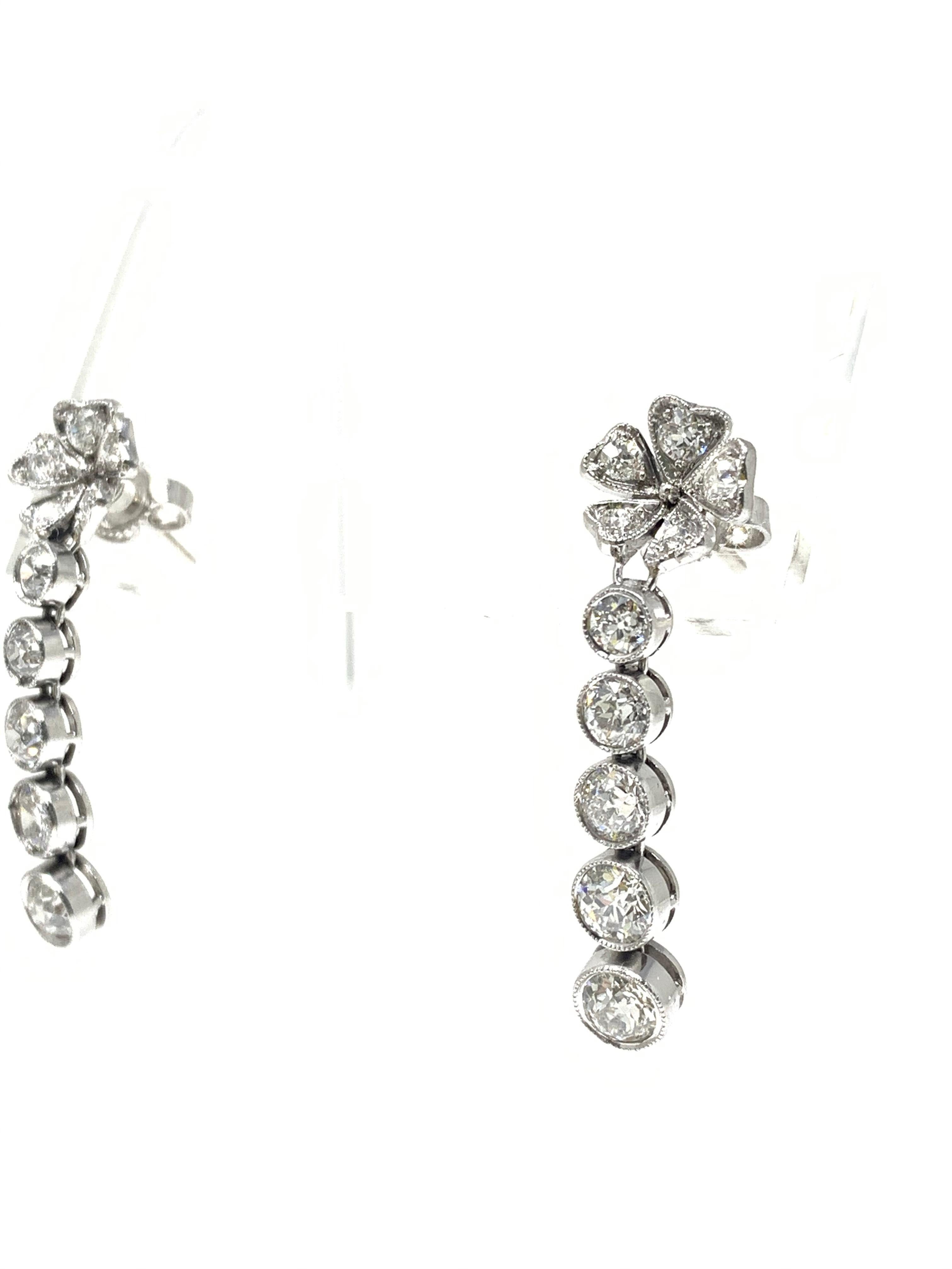 Women's or Men's 1930 Antique Old European Cut Diamond Earrings in Platinum