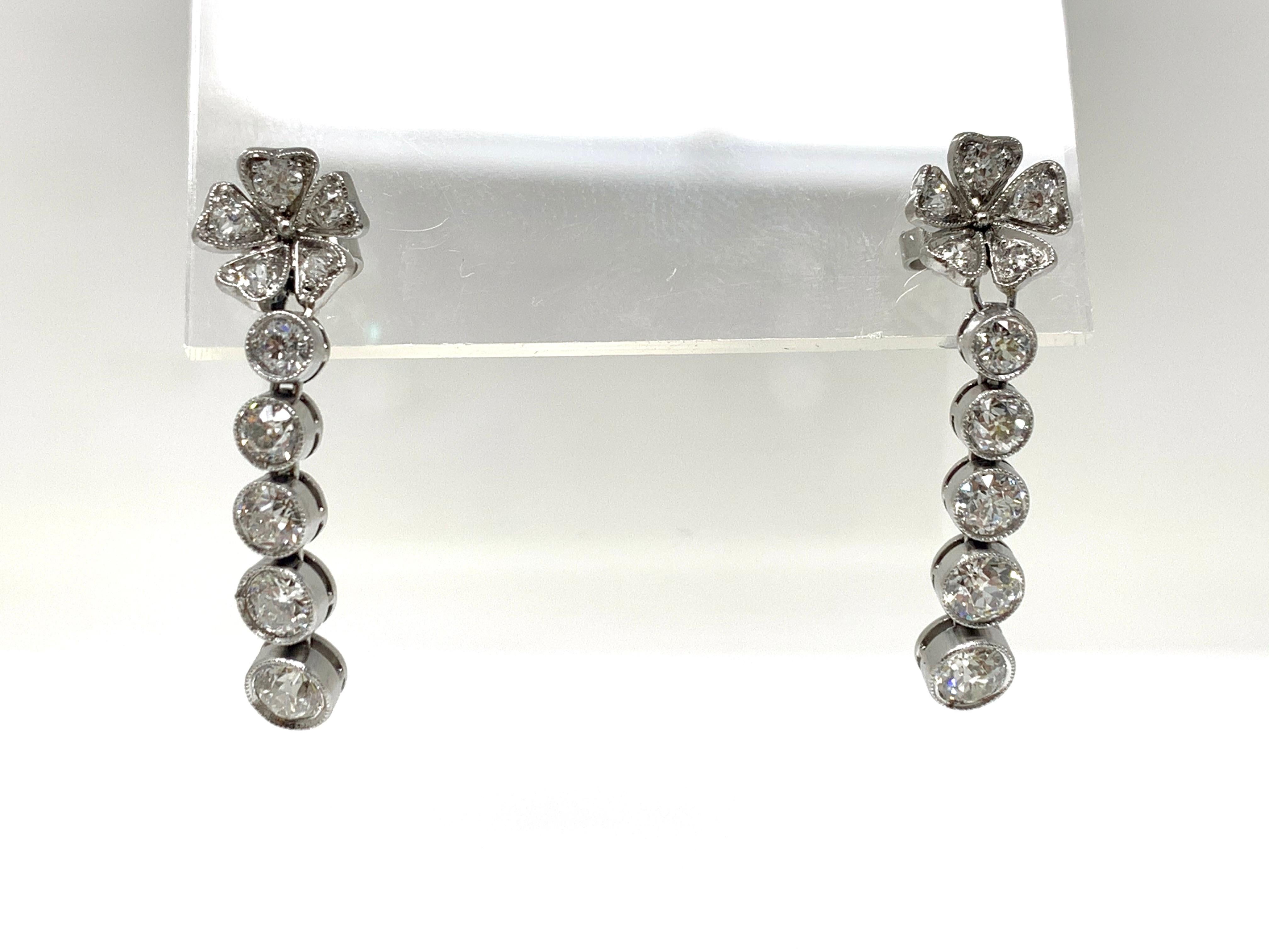 1930 Antique Old European Cut Diamond Earrings in Platinum 1