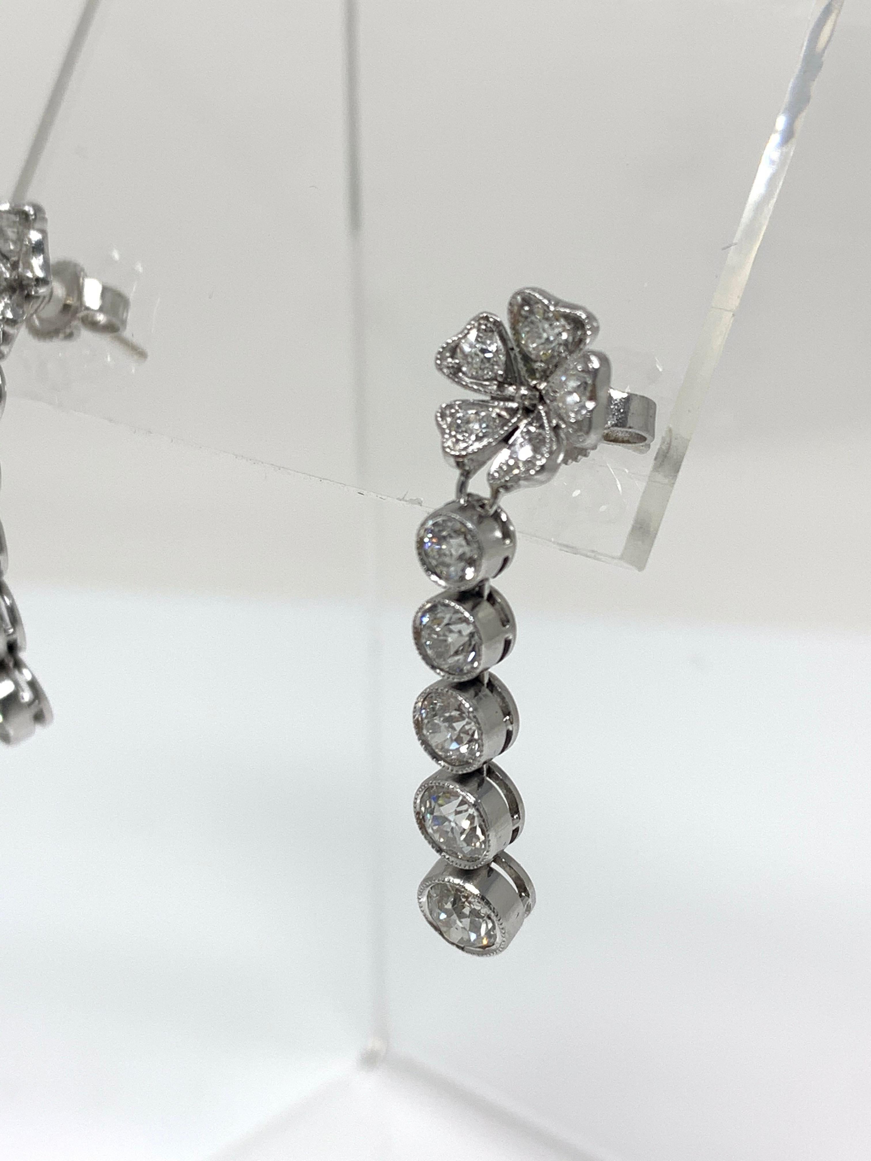 1930 Antique Old European Cut Diamond Earrings in Platinum 2