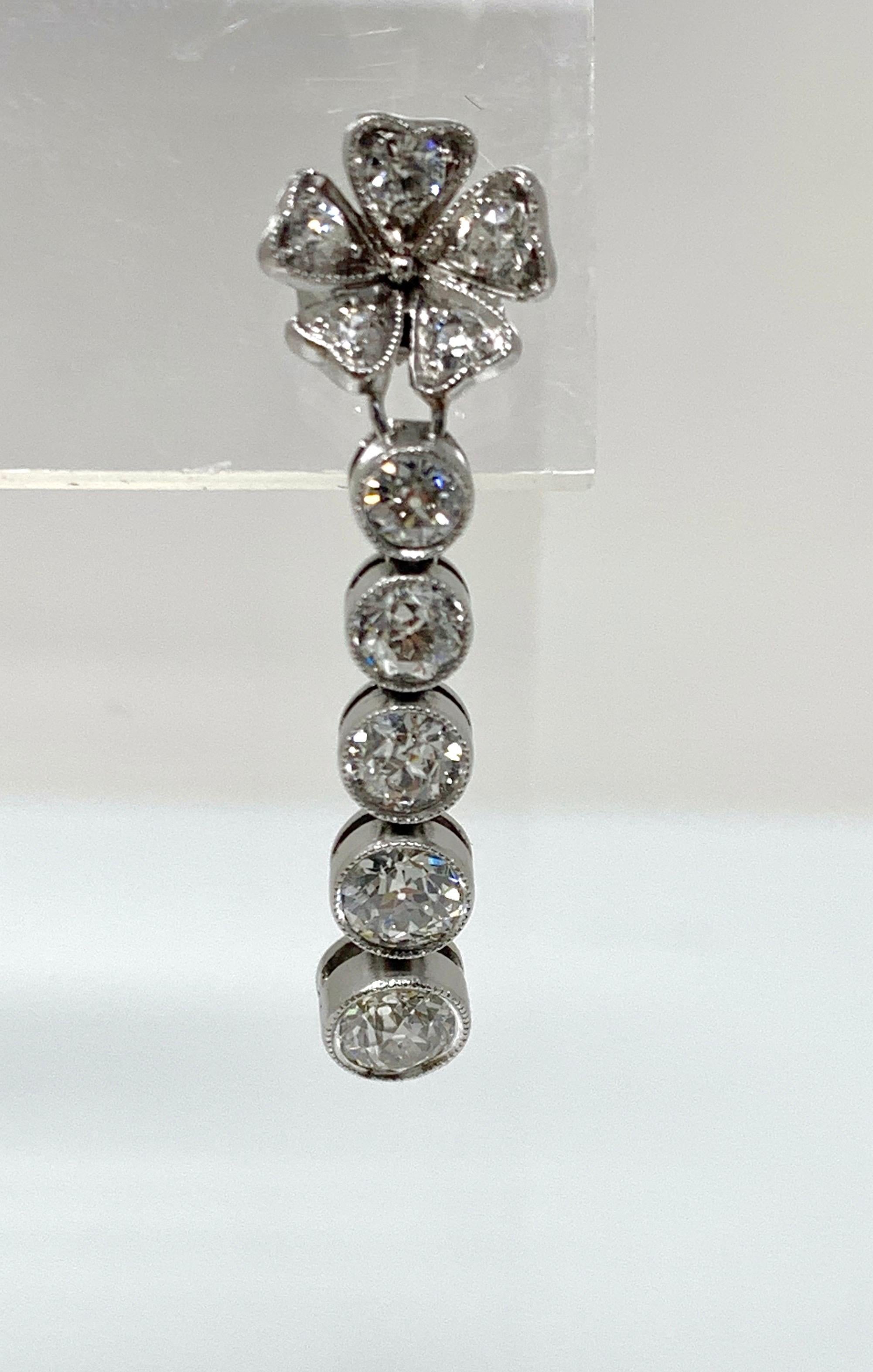 1930 Antique Old European Cut Diamond Earrings in Platinum 4