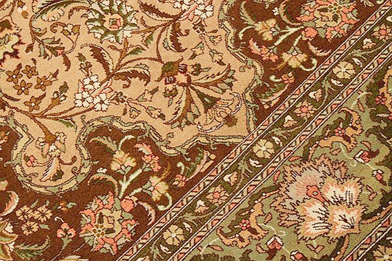 Hand-Woven 1930 Antique Tabriz Rug with Pink and Brown Flower Details on Ivory Field For Sale