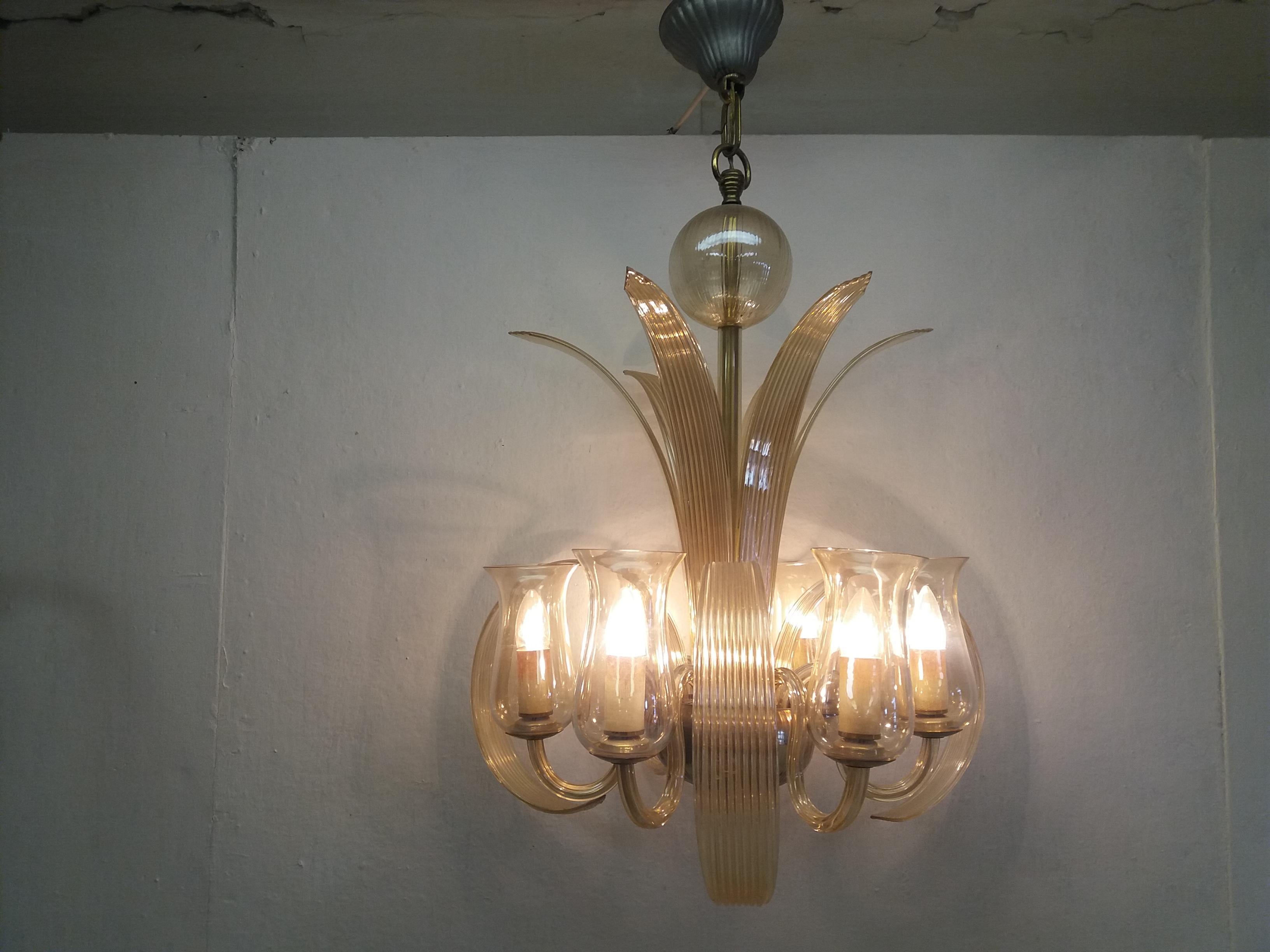 Art Deco 1930 Ardeco Glass Chandelier, Czechoslovakia For Sale