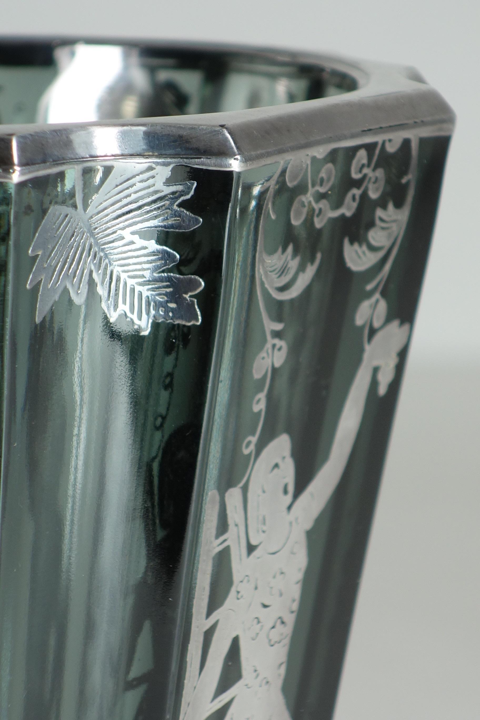 1930 Arrigo Finzi Vaso in vetro argentato Art Deco in vendita 5