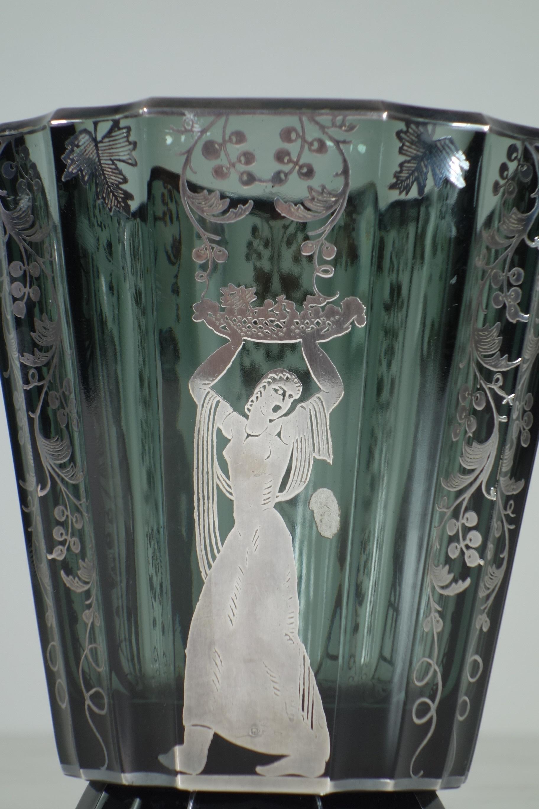 Italiano 1930 Arrigo Finzi Vaso in vetro argentato Art Deco in vendita