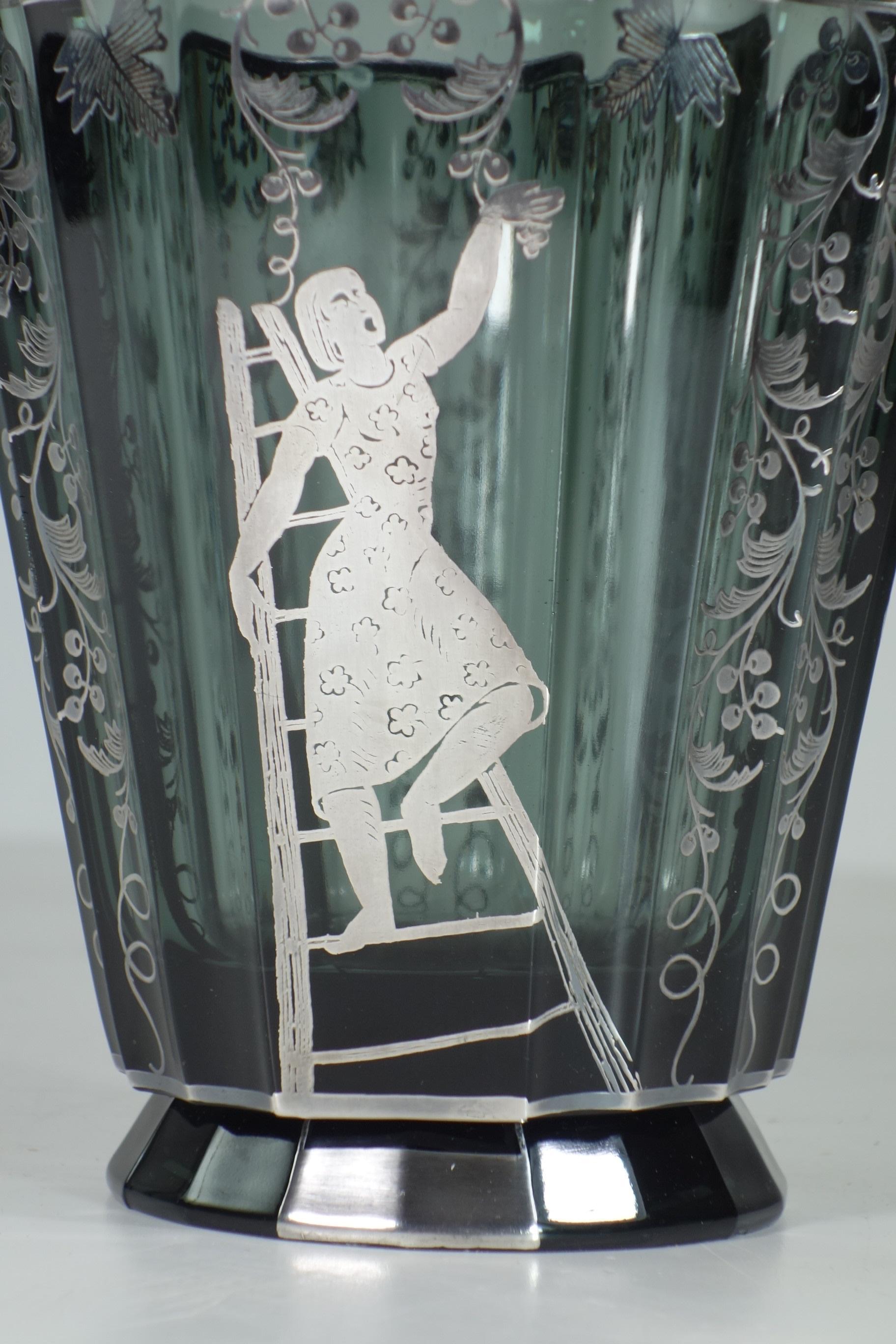 XX secolo 1930 Arrigo Finzi Vaso in vetro argentato Art Deco in vendita