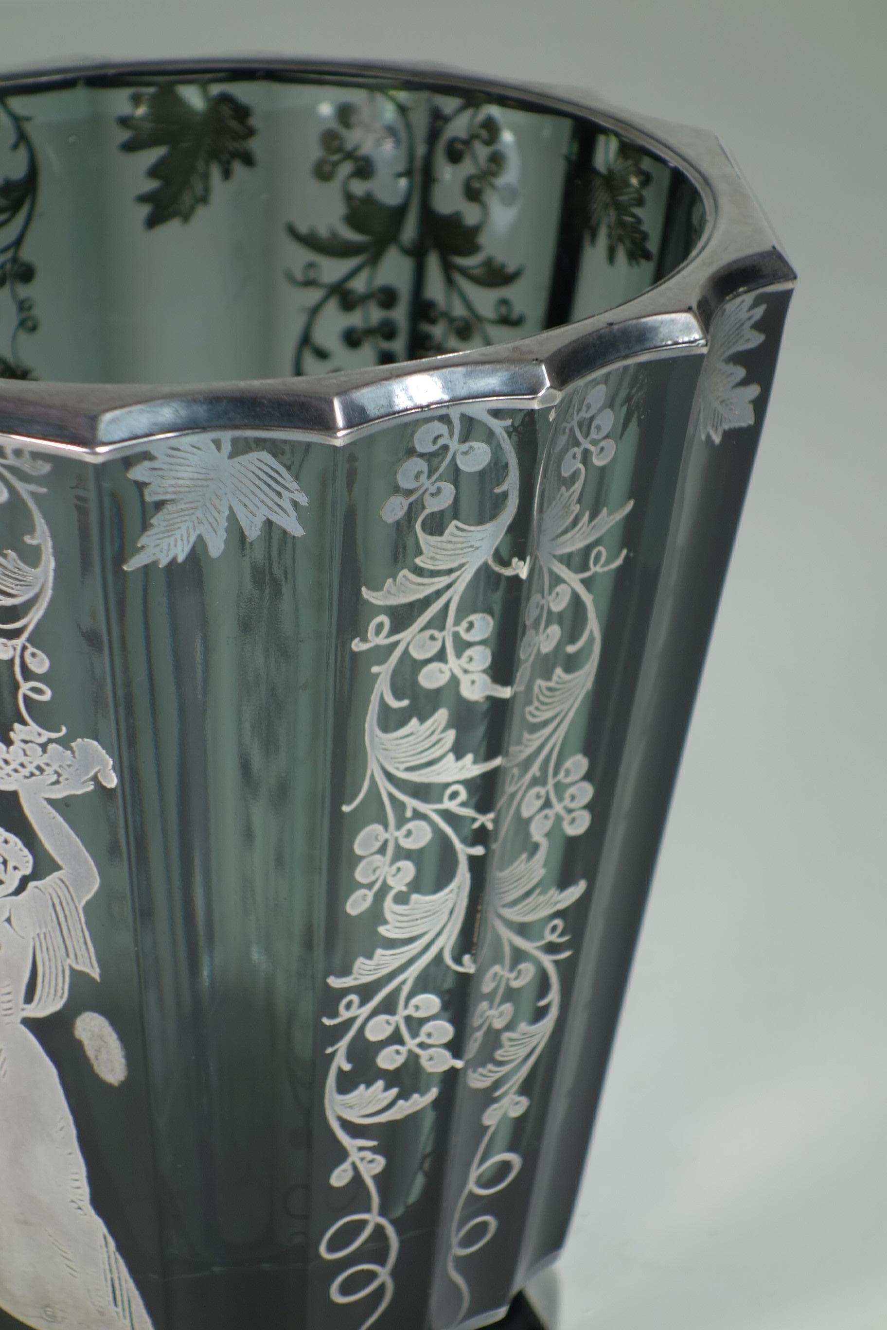 1930 Arrigo Finzi Vaso in vetro argentato Art Deco in vendita 1
