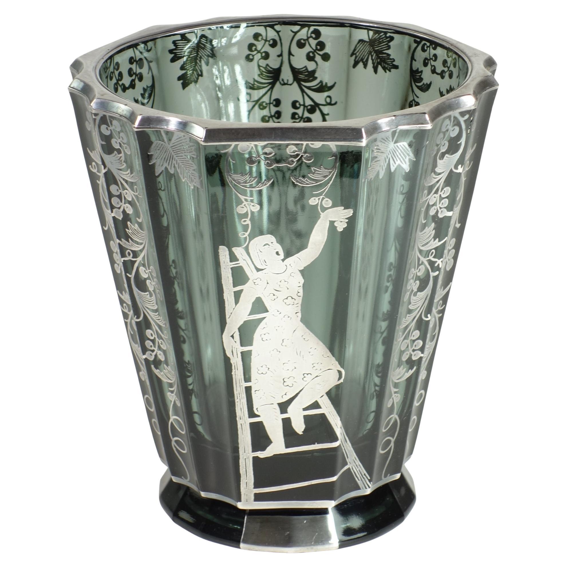 1930 Arrigo Finzi Vaso in vetro argentato Art Deco in vendita