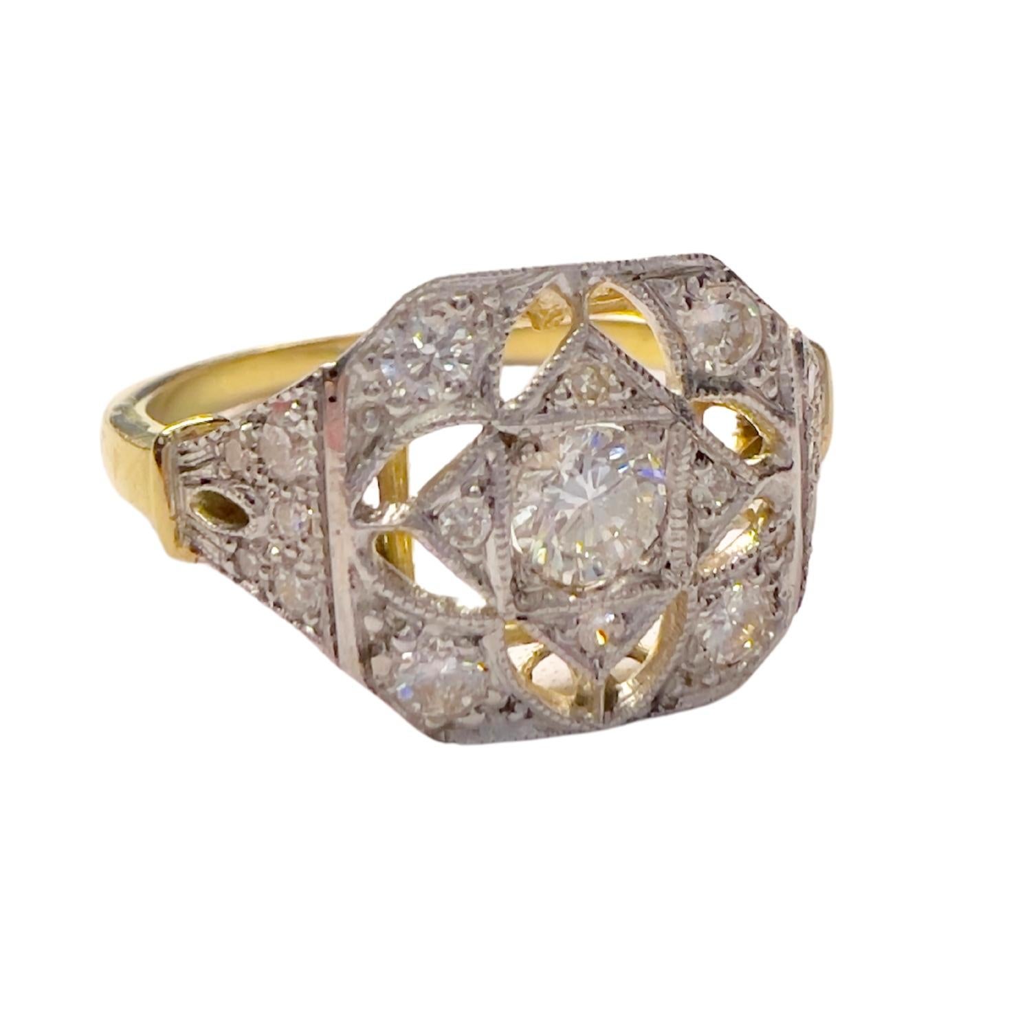 1930 Anillo Art Déco 0,74 ct Diamantes Oro 18k en venta 2