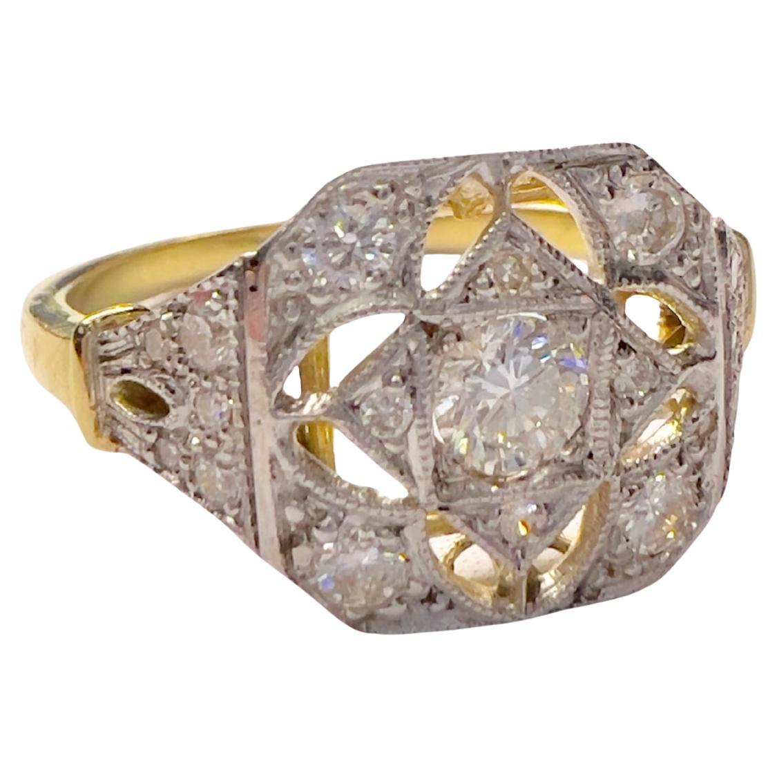 1930 Art Deco 0.74 ct Diamonds 18k Gold Ring