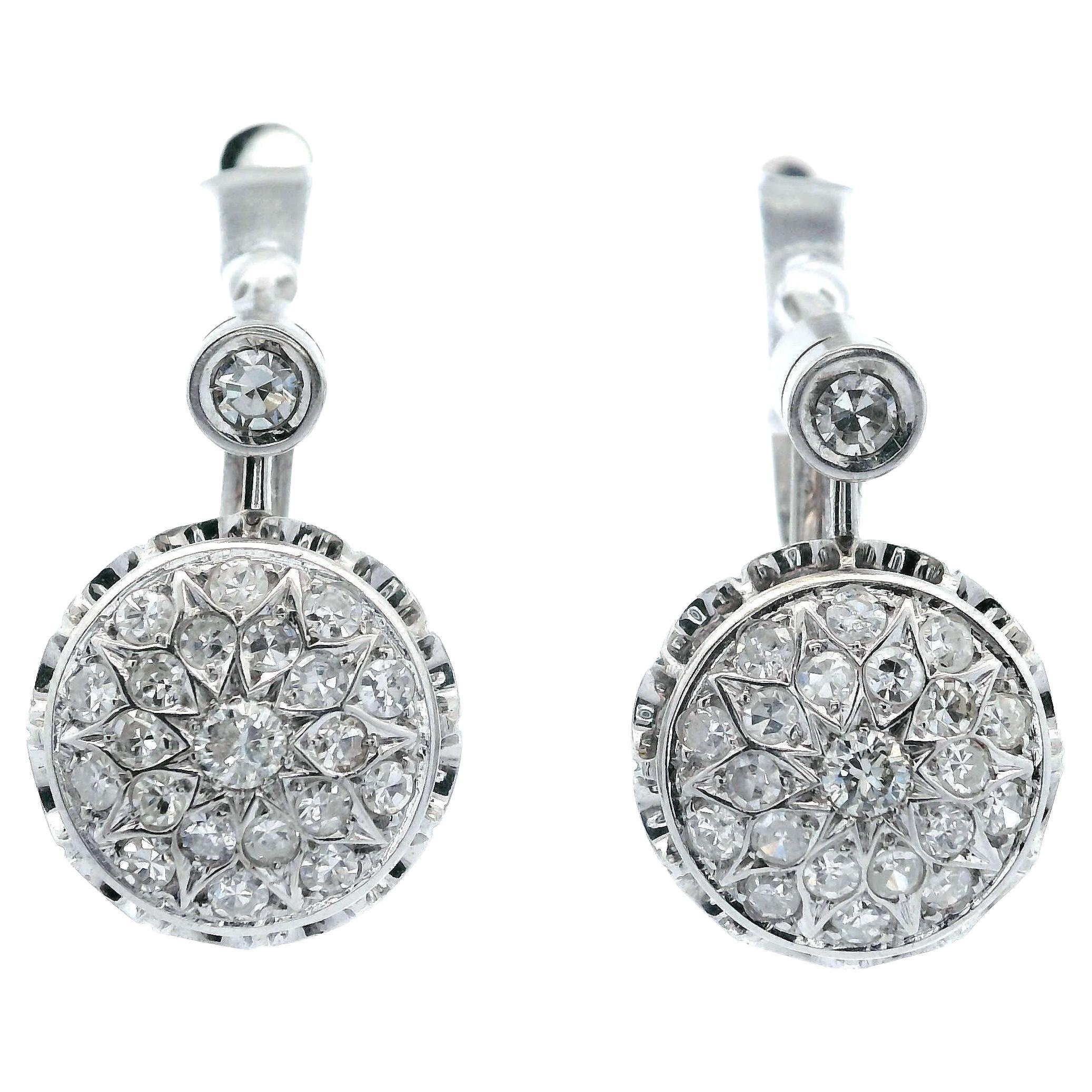 1930 Art Deco 18kt white Gold Drop Earrings with Diamonds