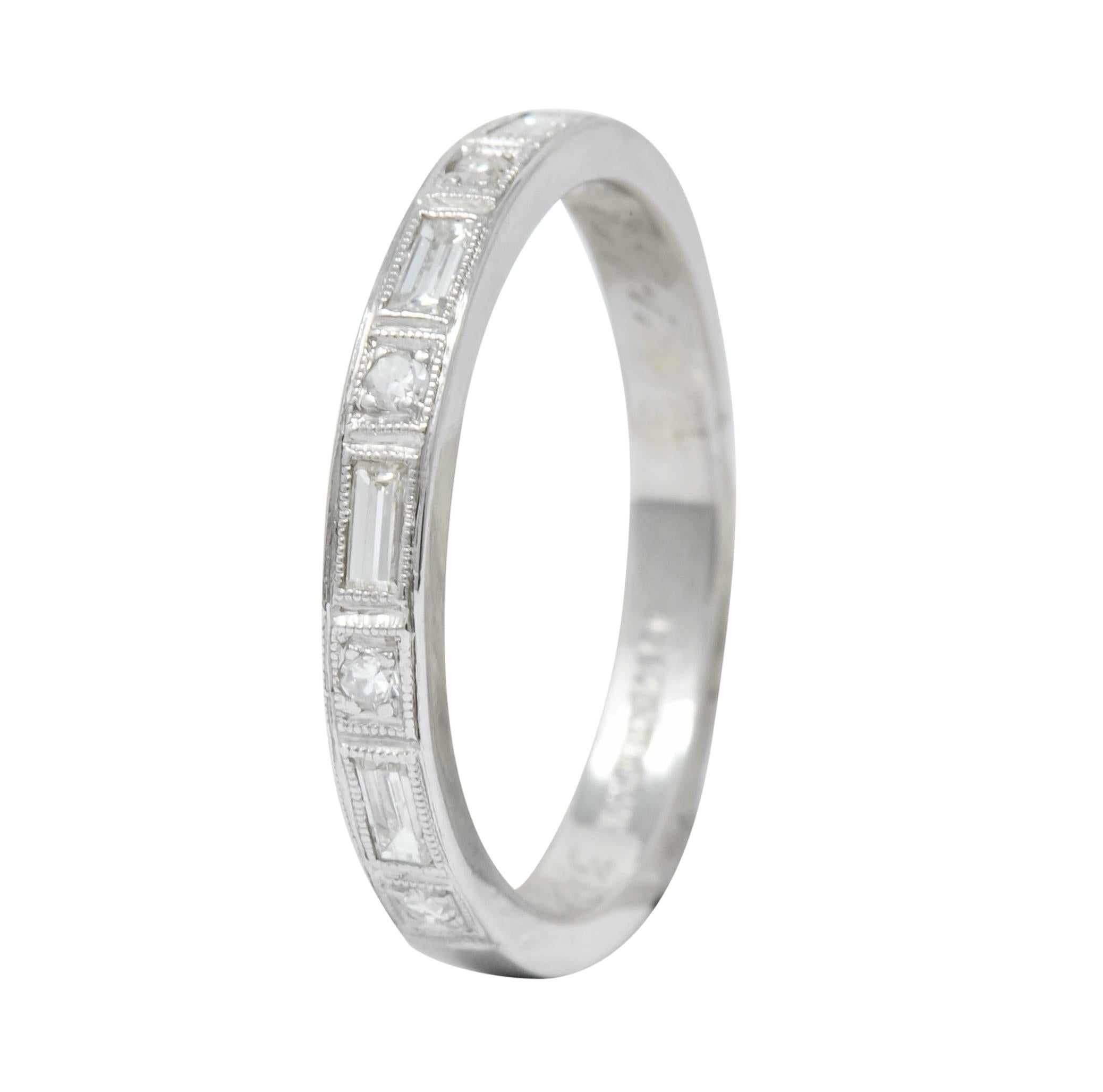 1930 Art Deco Baguette Single Cut Diamond Platinum Anniversary Band Ring In Excellent Condition In Philadelphia, PA