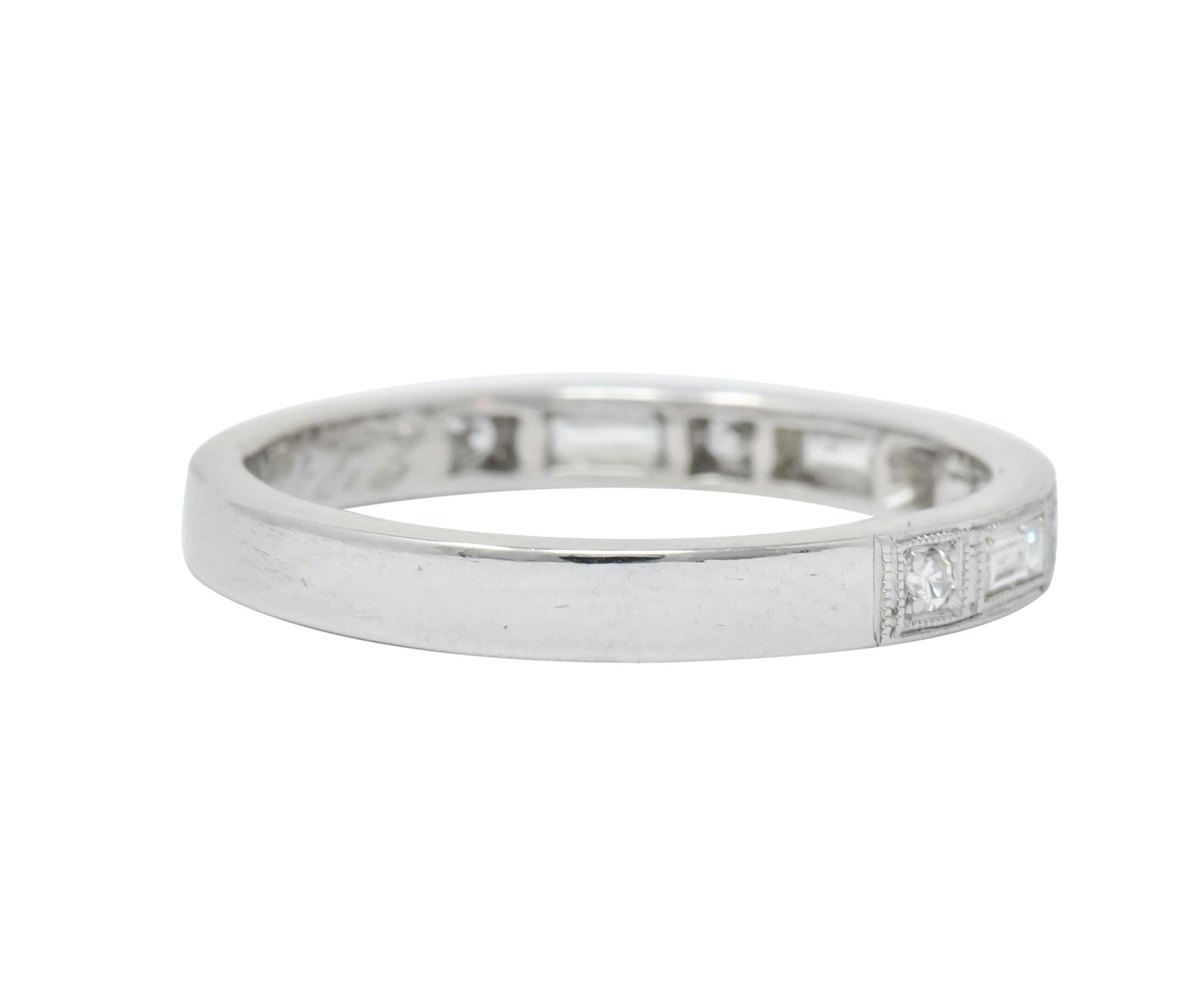 Women's or Men's 1930 Art Deco Baguette Single Cut Diamond Platinum Anniversary Band Ring