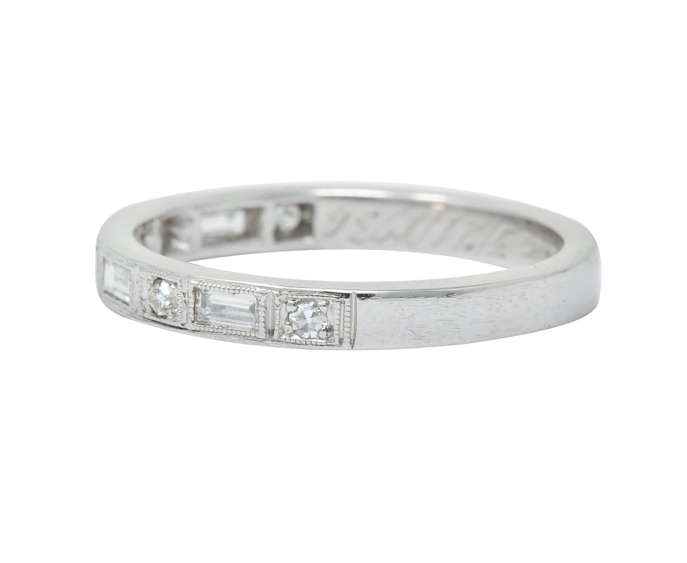 1930 Art Deco Baguette Single Cut Diamond Platinum Anniversary Band Ring 3