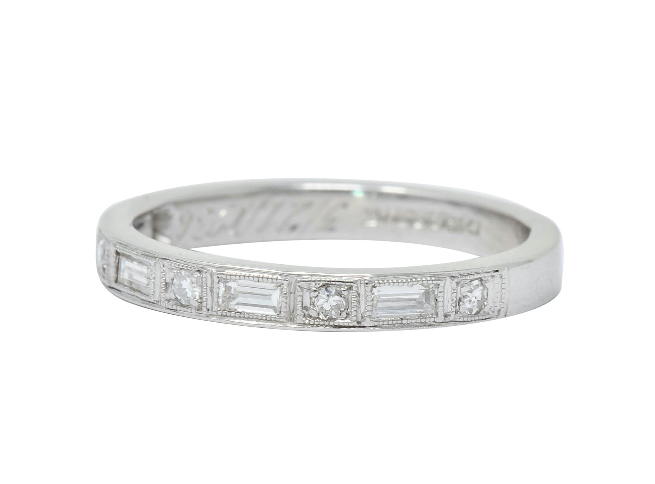 1930 Art Deco Baguette Single Cut Diamond Platinum Anniversary Band Ring 4
