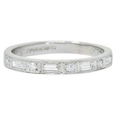 1930 Art Deco Baguette Single Cut Diamond Platinum Anniversary Band Ring