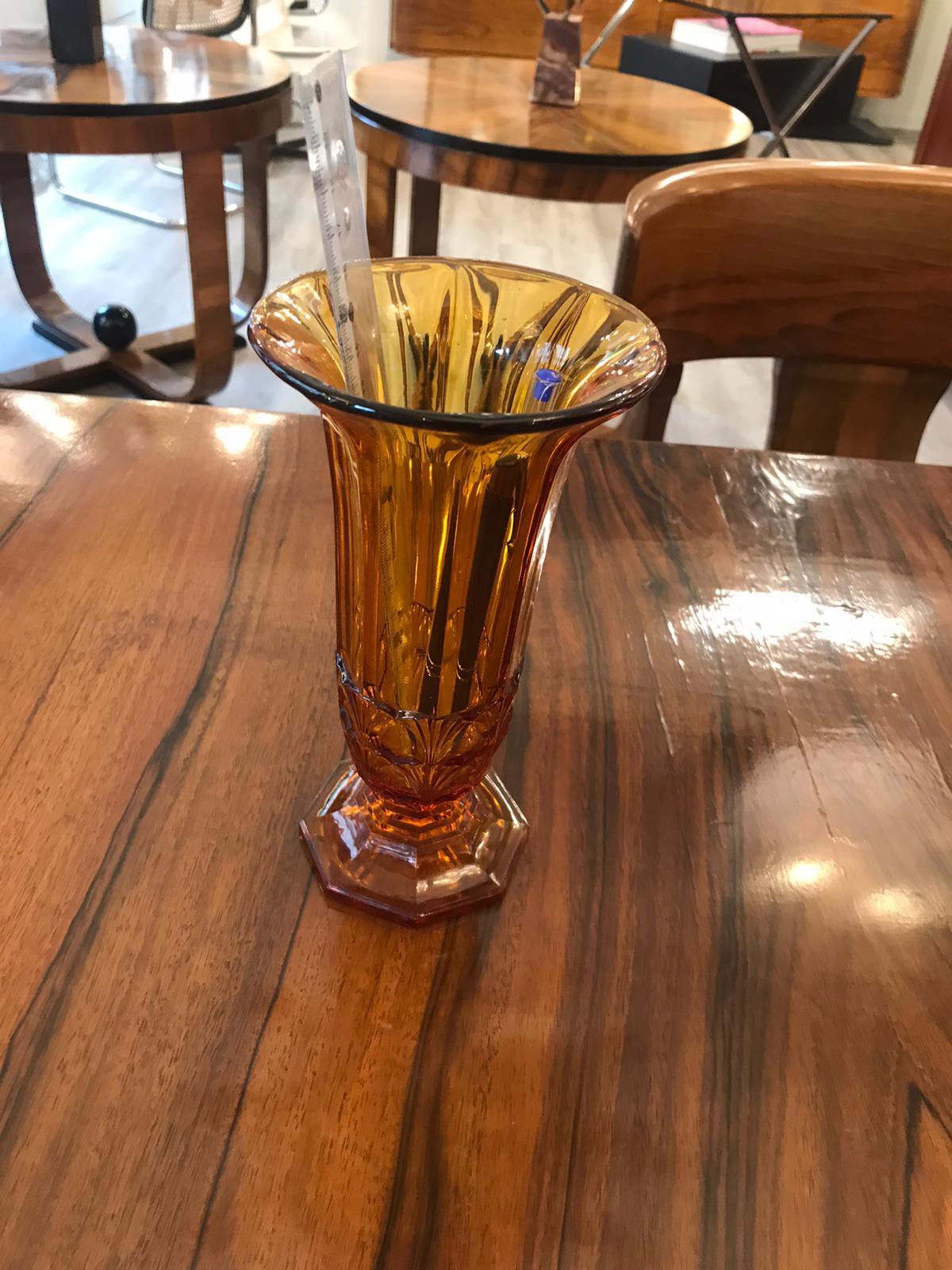 1930 Art Deco Belgian Small Amber Color Vase 7